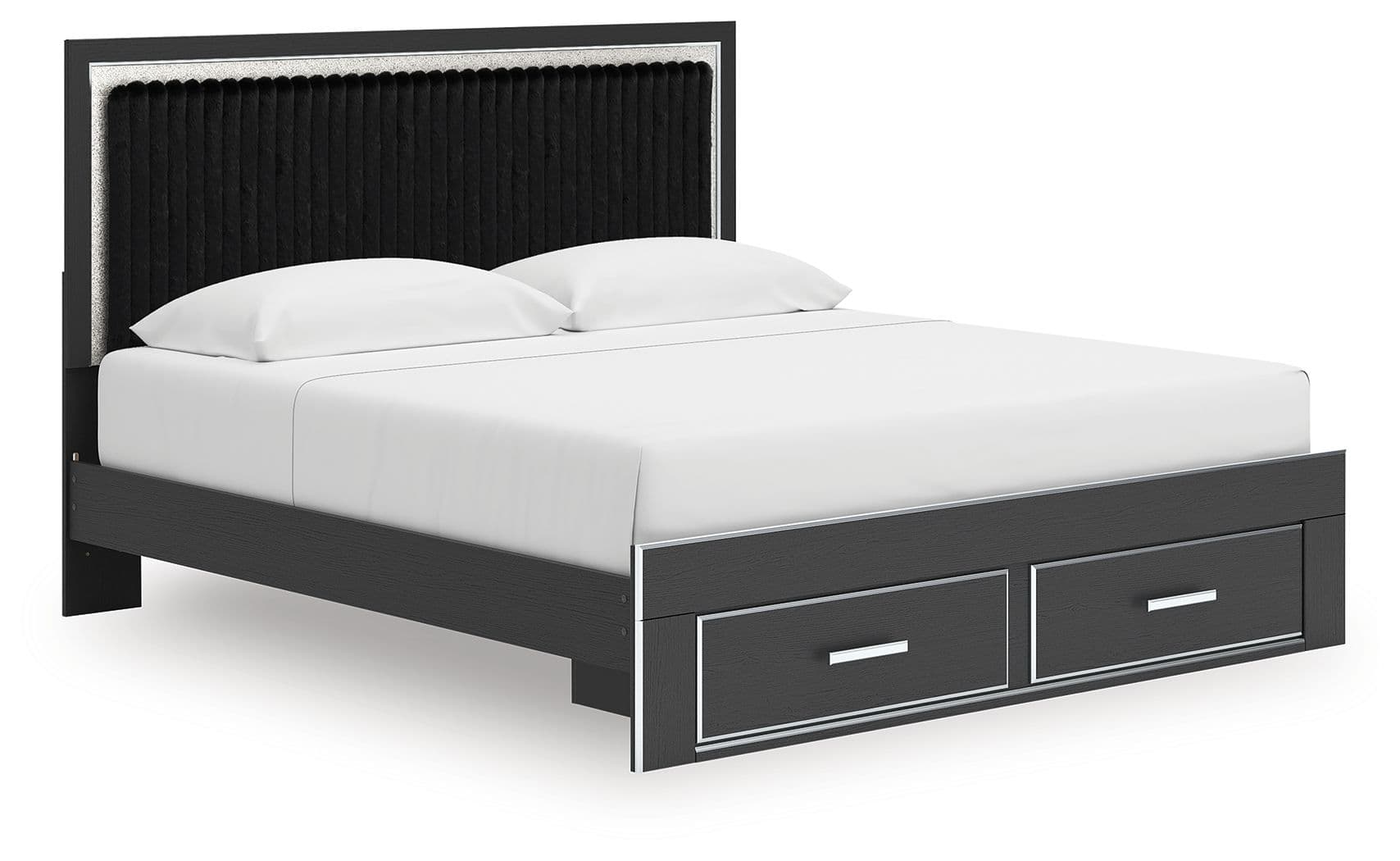 King Upholstered Panel Platform Storage Bed · Black