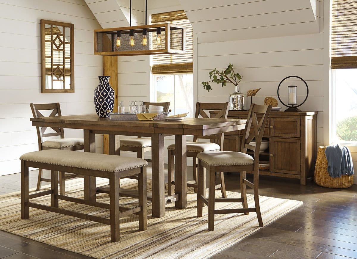 7 Pc. · Counter Extension Table, 4 Barstools, Bench, Server
