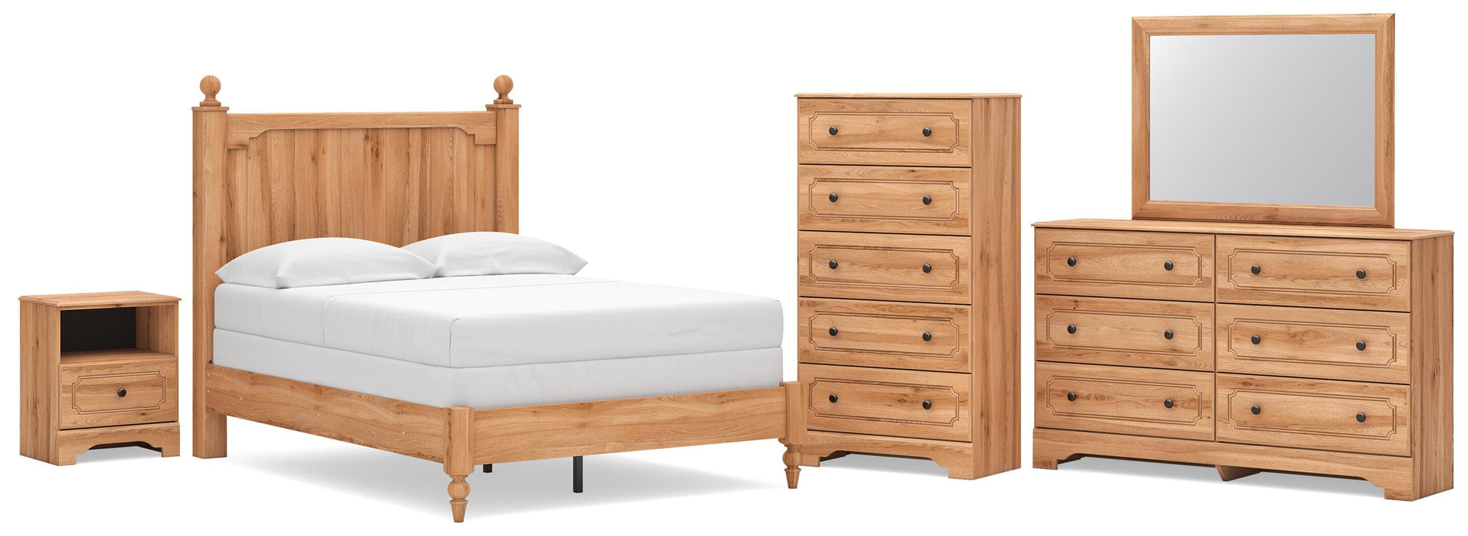 Aleaport - 5 Pc. - Full Panel Bed, Dresser, Mirror, Chest And Nightstand - Warm Brown