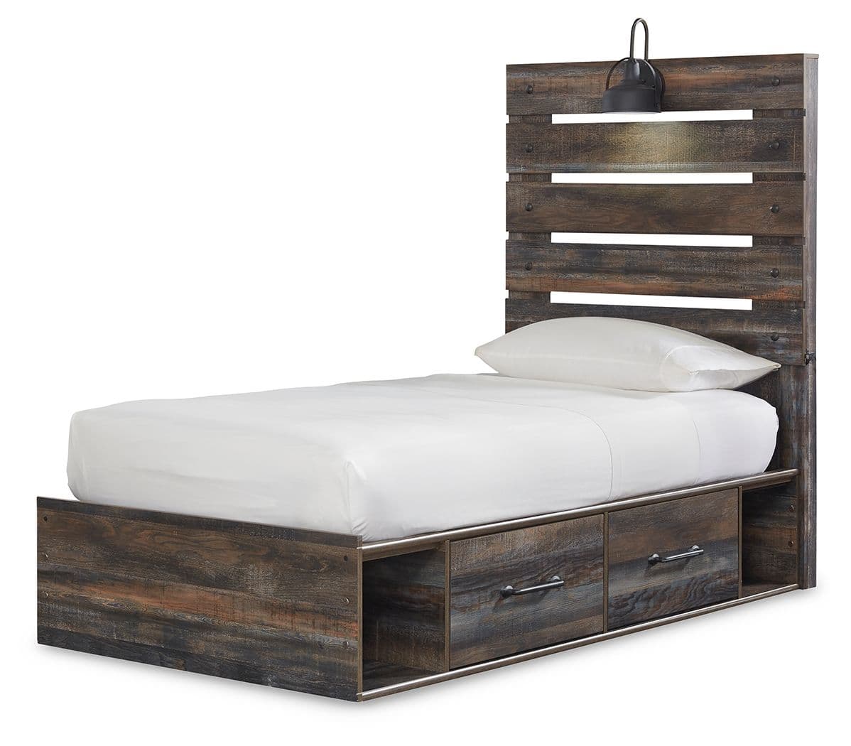 Drystan - Twin Panel Bed With 4 Side Drawers - Brown / Beige