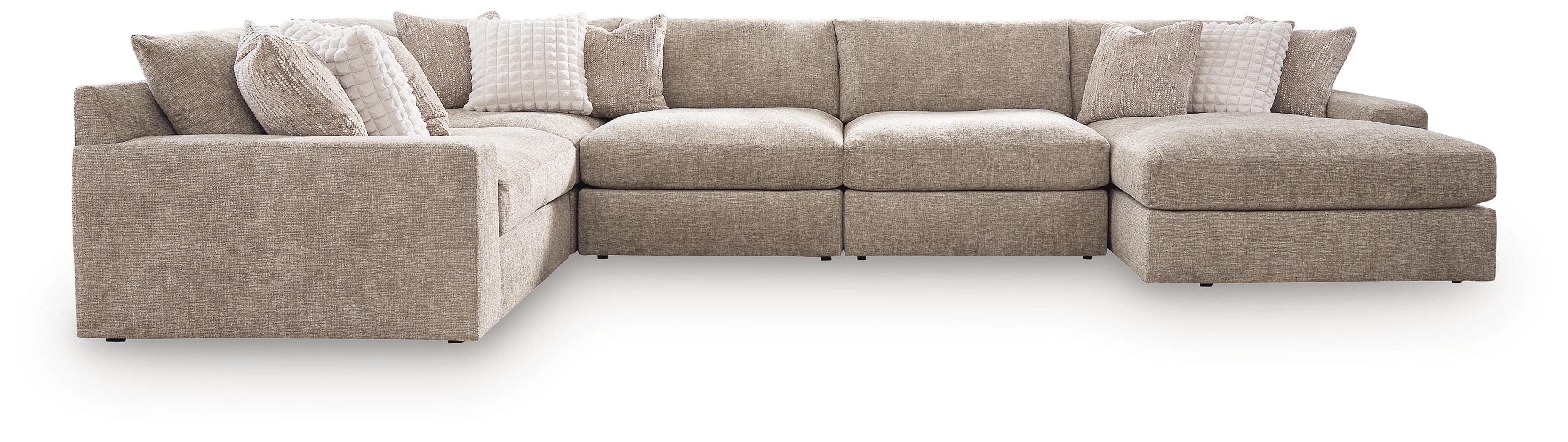 Nexora-Court - 5-Piece Sectional With RAF Corner Chaise - Burlap