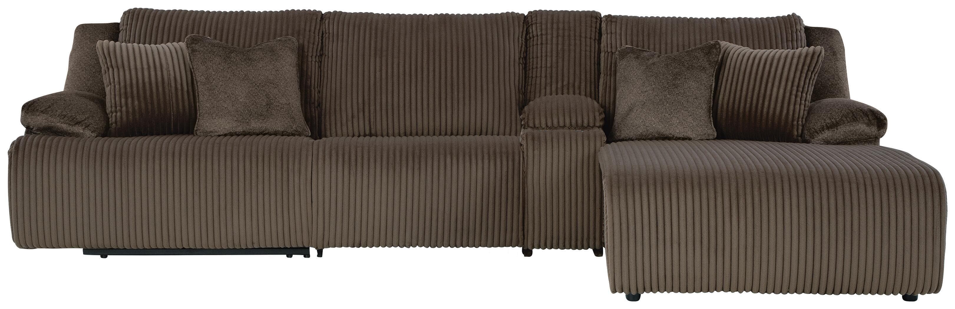 4-Piece Reclining Sectional With Raf Press Back Chaise, Armless Chair And Storage Console · Chocolate