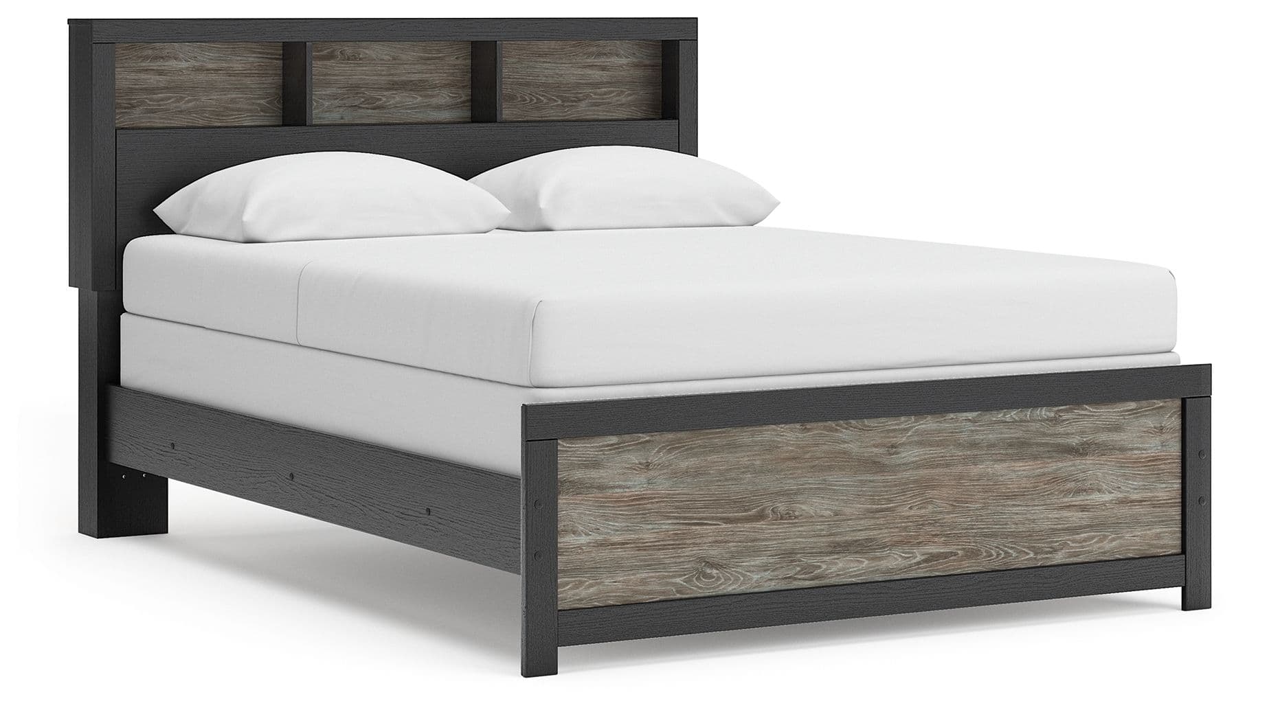 Queen Lighted Bookcase Panel Bed