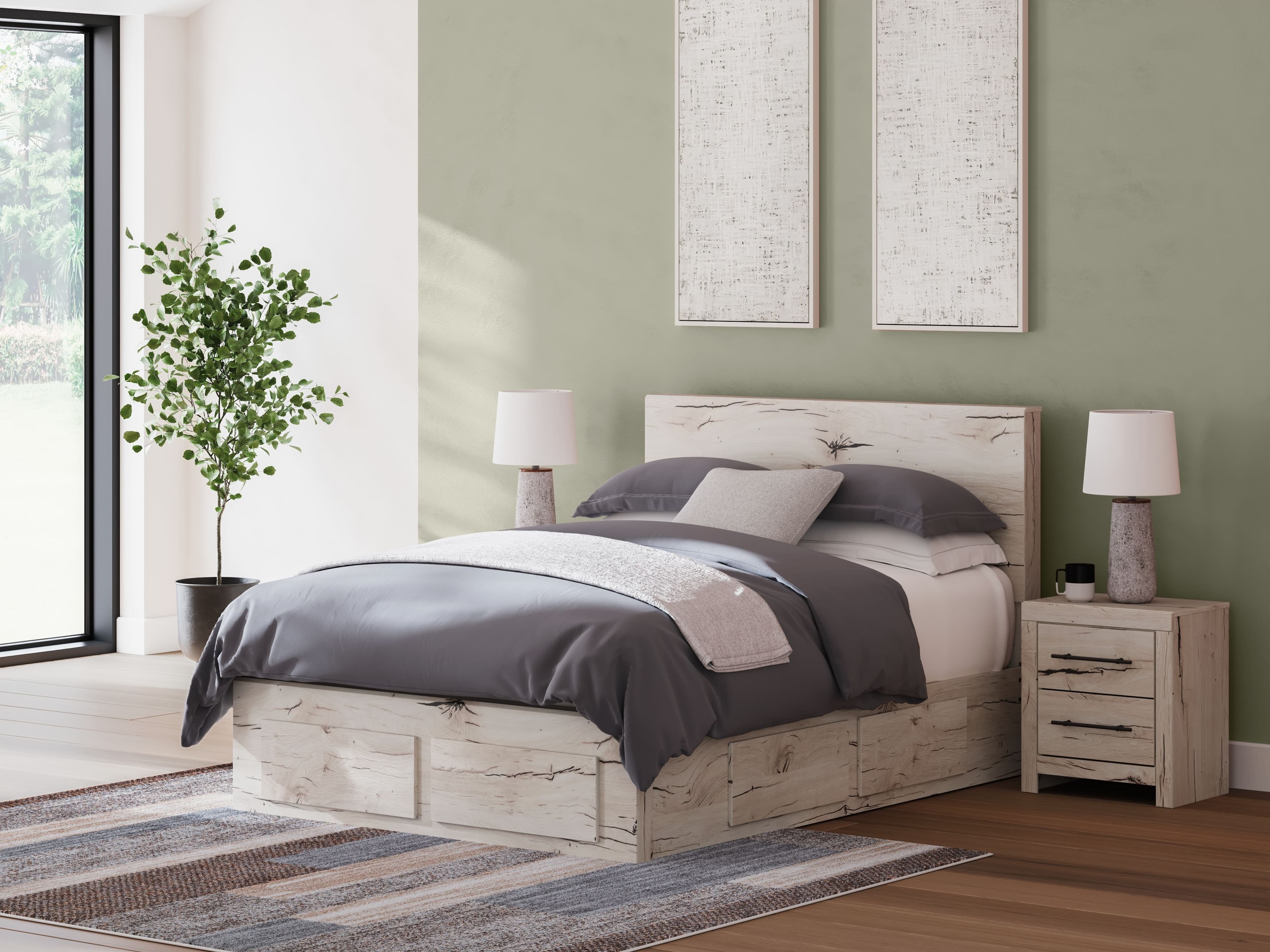 Queen Panel Bed With Storage Footboard And 2 Under Bed Storage Units