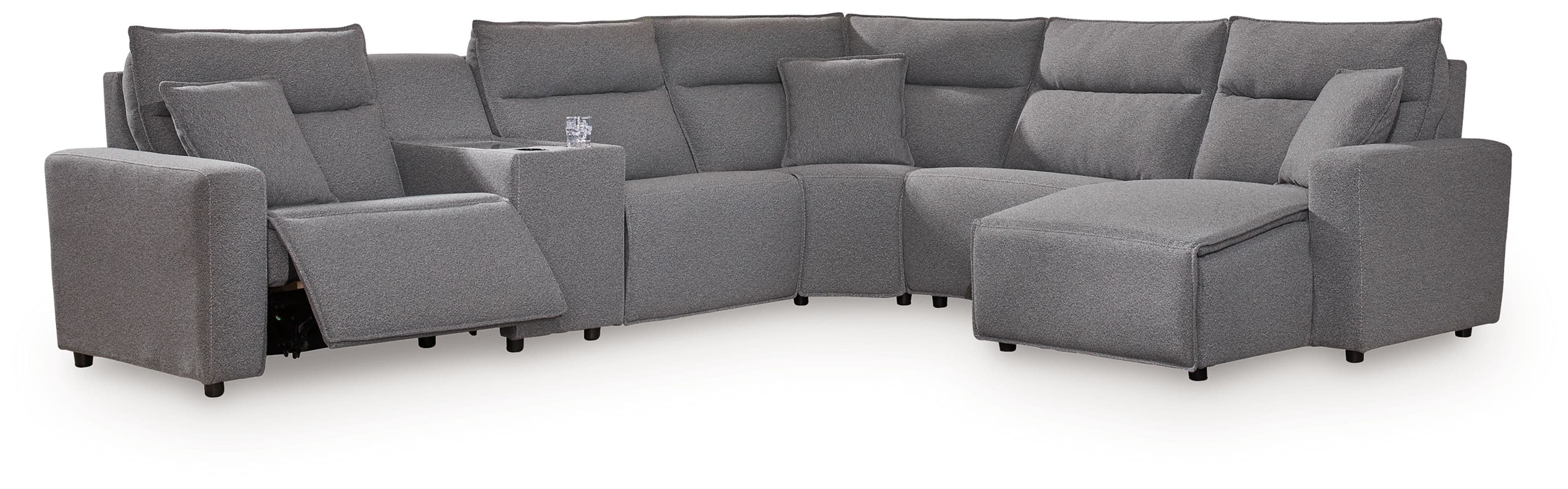 6-Piece Power Reclining Sectional With RAF Press Back Power Chaise And Сonsole · Salt And Pepper