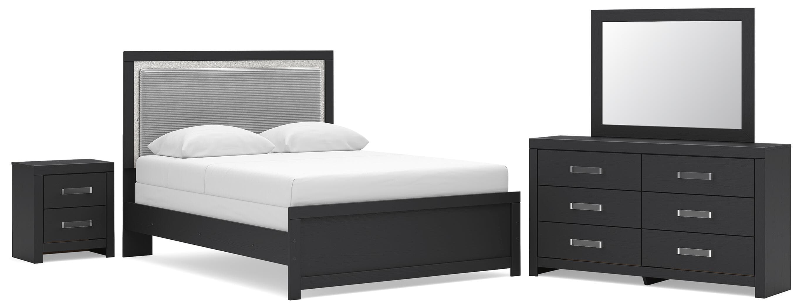 Maeling - 4 Pc. - Queen Panel Bed, Dresser, Mirror And Nightstand - Black