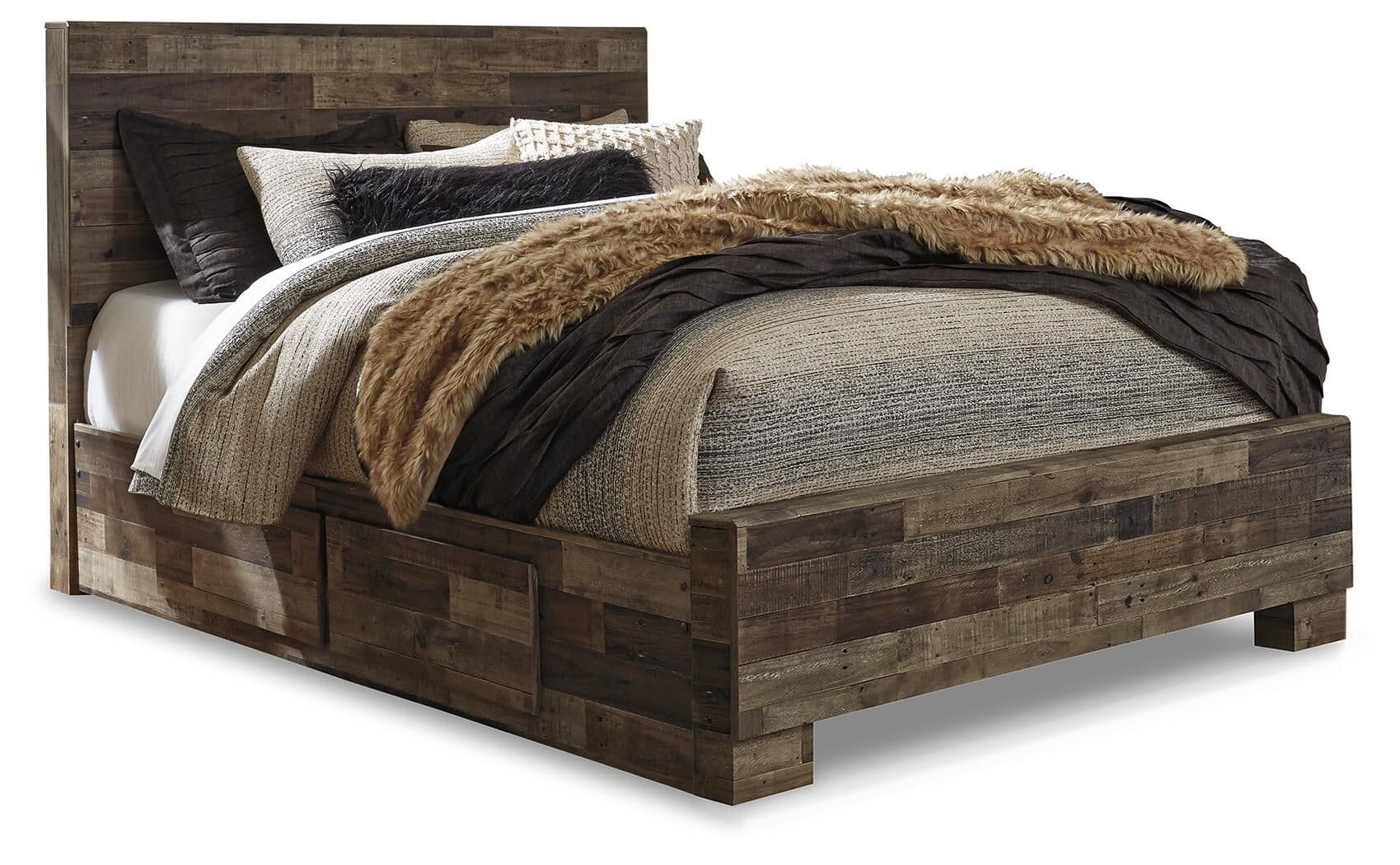 Derekson - Queen Panel Bed With 2 Under Bed Storage Drawers - Multi Gray