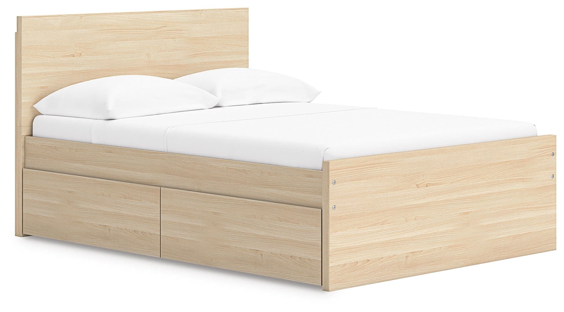 Full Panel Platform Bed With 1 Side Storage · Natural