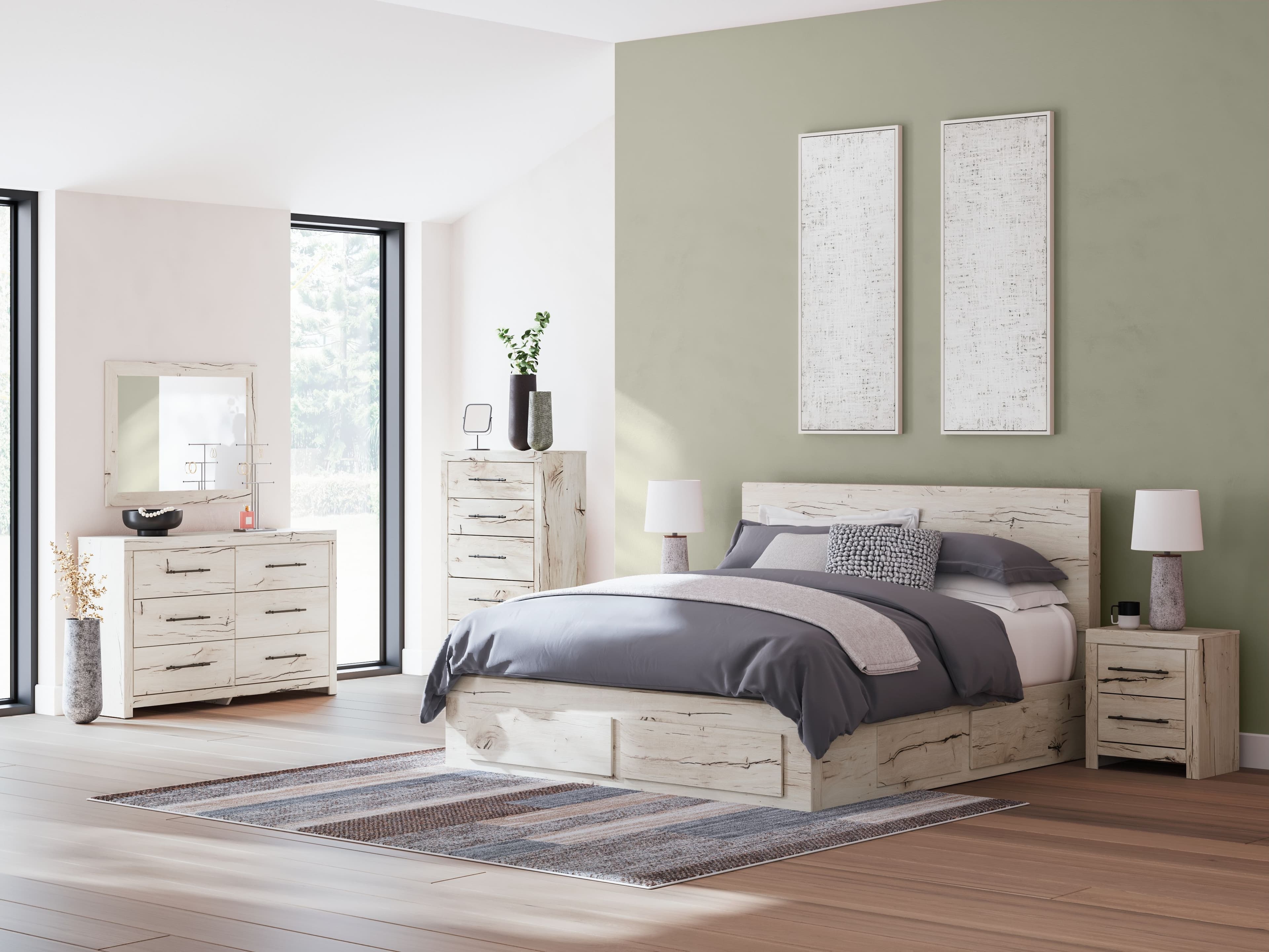 10 Pc. · Dresser, Mirror, Chest, King Panel Bed With Storage Footboard And 2 Under Bed Storage Units, 2 Nightstands
