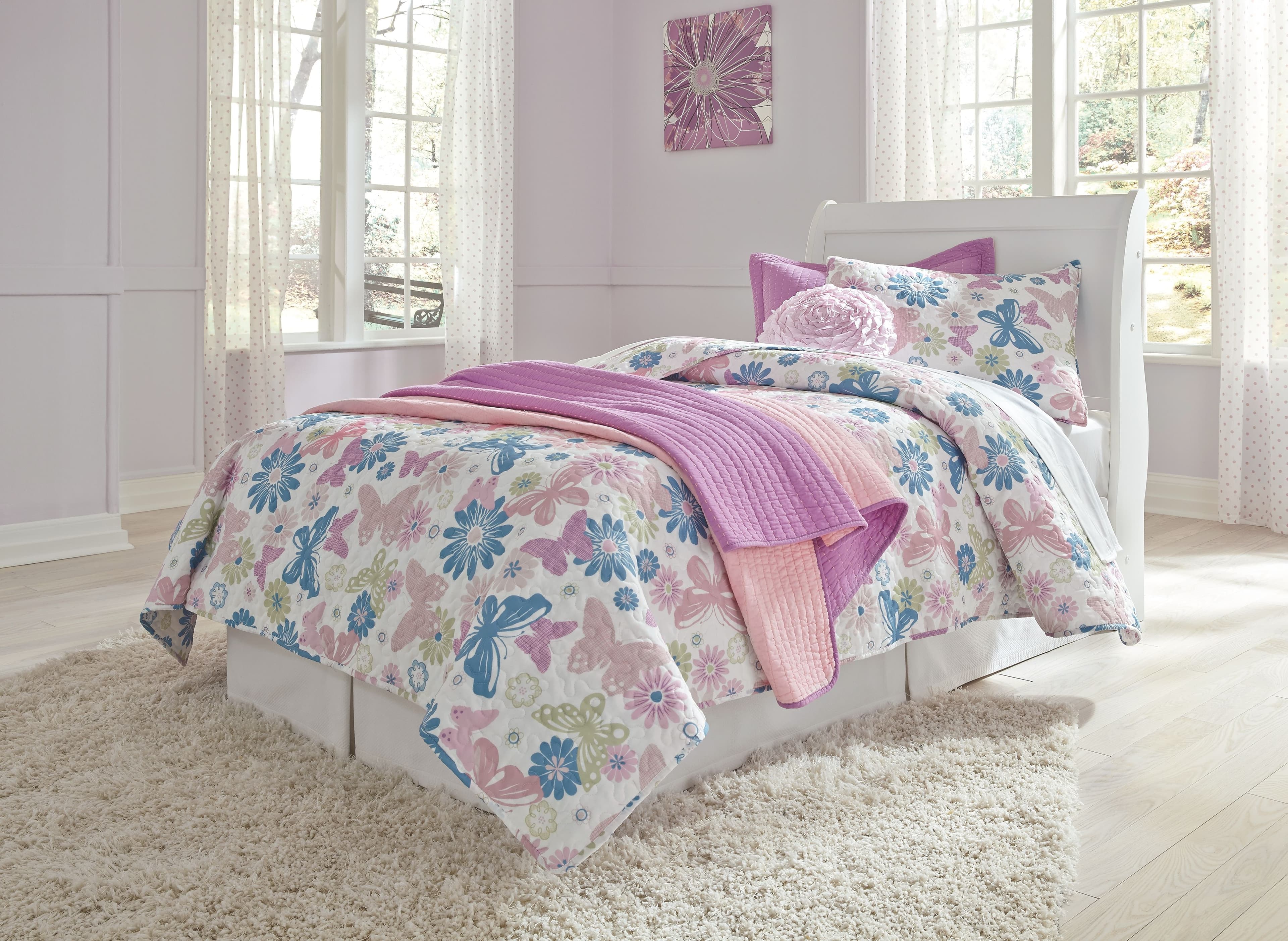Anarasia - Twin Sleigh Headboard with Bolt on Bed Frame - White
