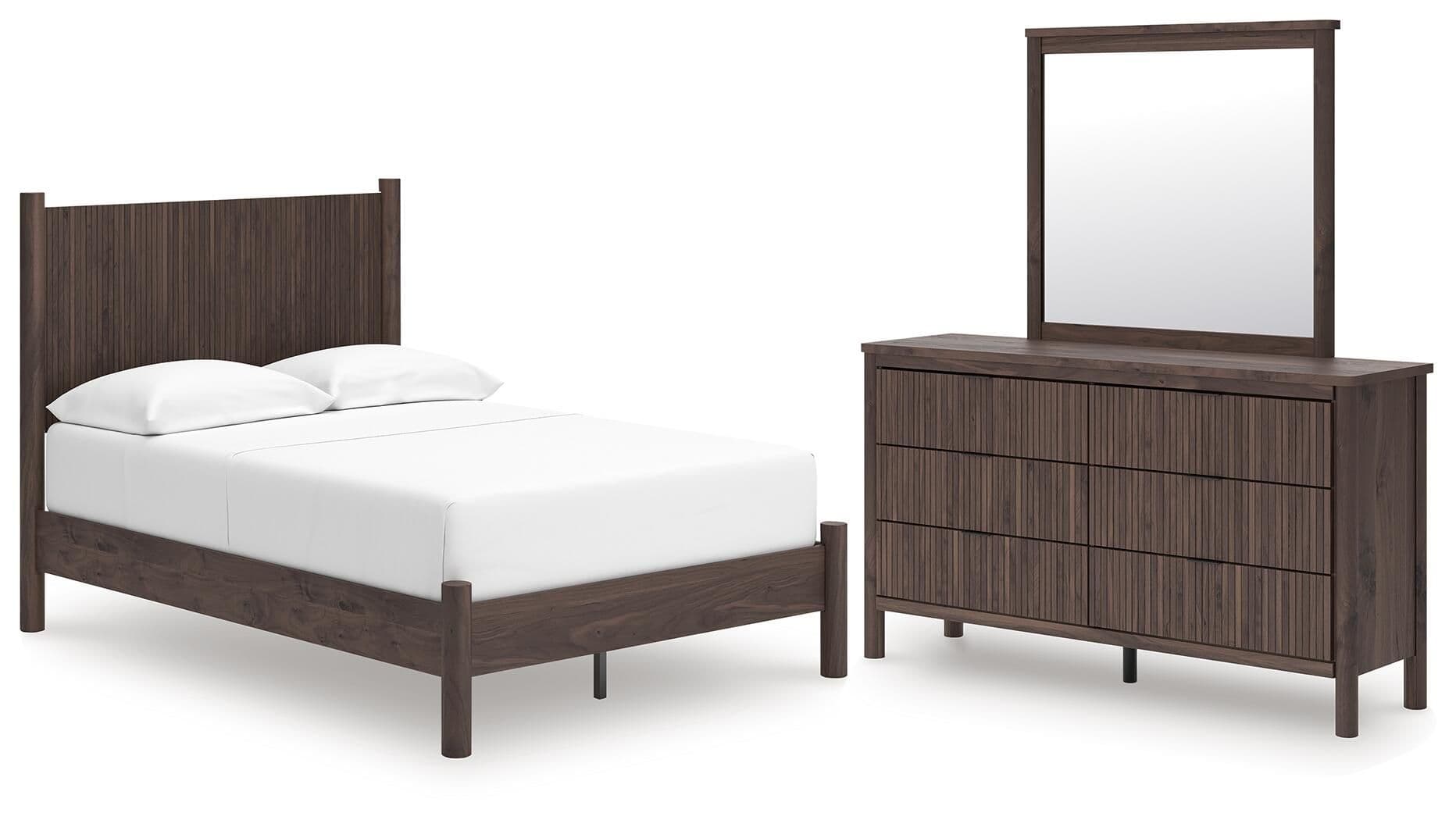 Pamytta - 3 Pc. - Full Panel Platform Bed, Dresser And Mirror - Brown