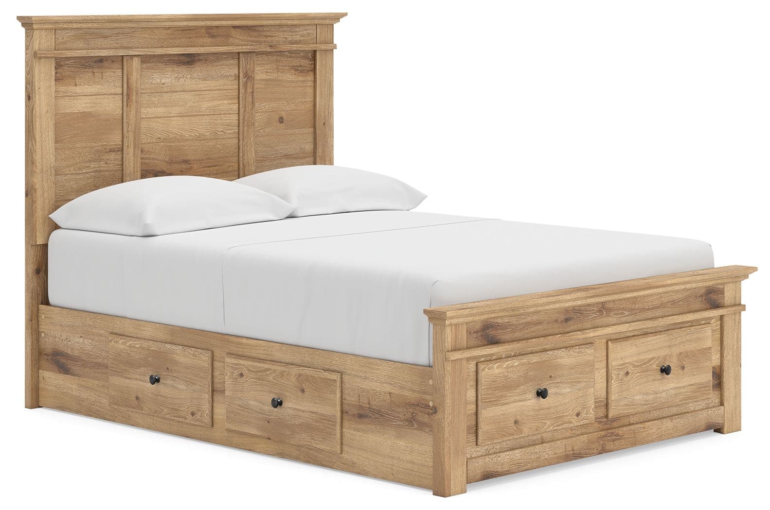 Full Panel Storage Bed With 2 Under Bed Storage Units And Storage Footboard · Tan
