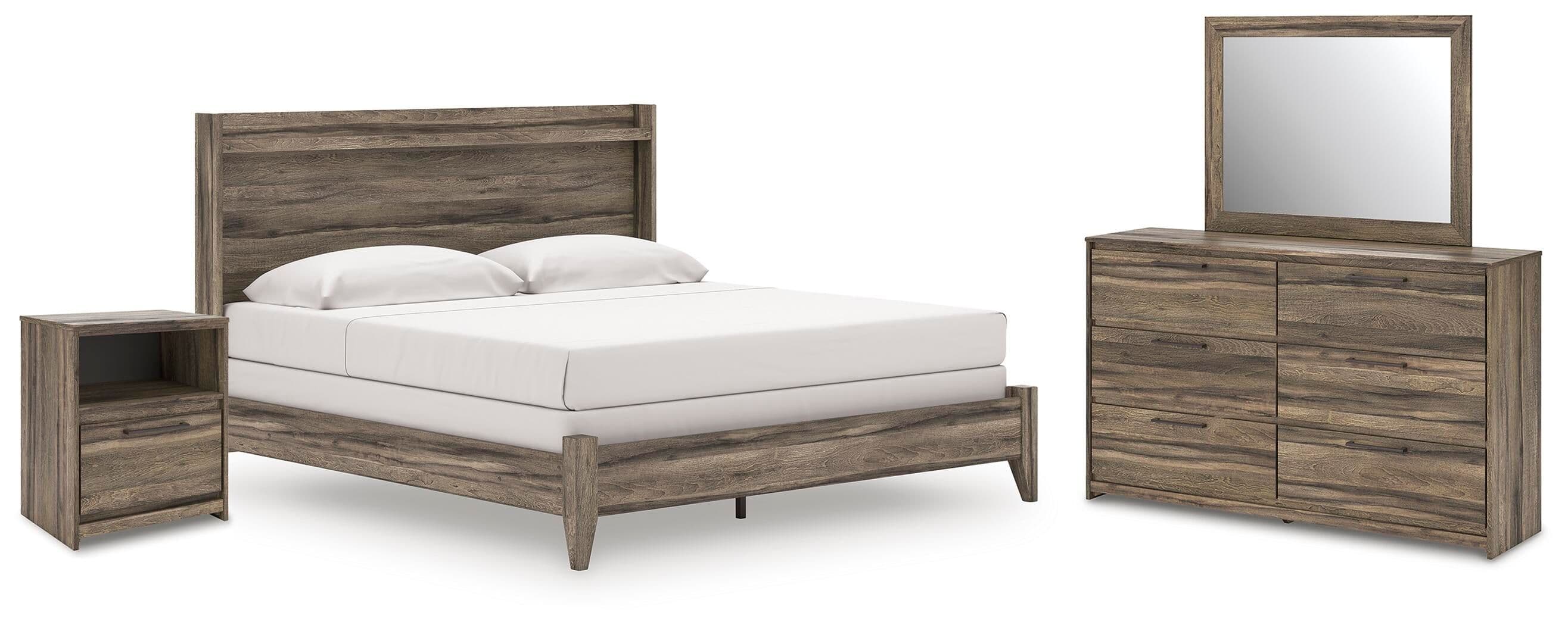 Elbrim - 4 Pc. - King Panel Bed, Dresser, Mirror And Nightstand - Brown