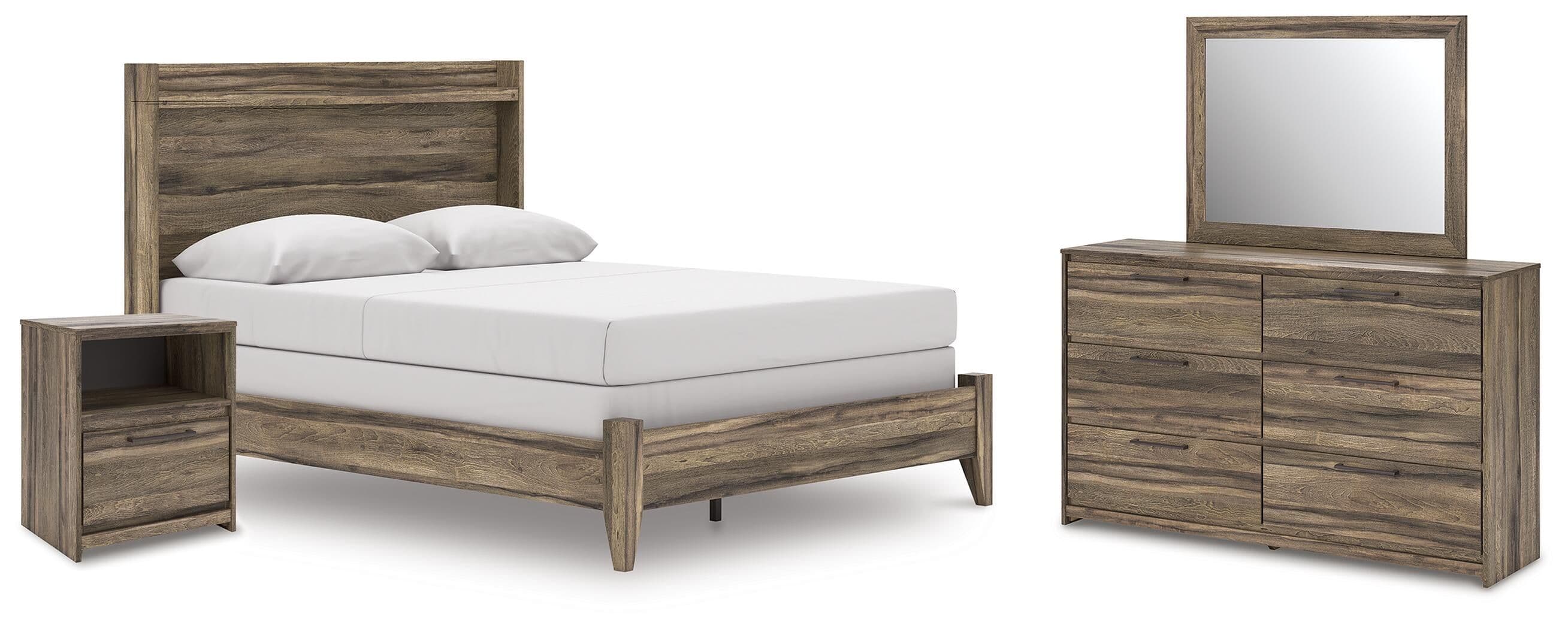 Elbrim - 4 Pc. - Queen Panel Bed, Dresser, Mirror And Nightstand - Brown