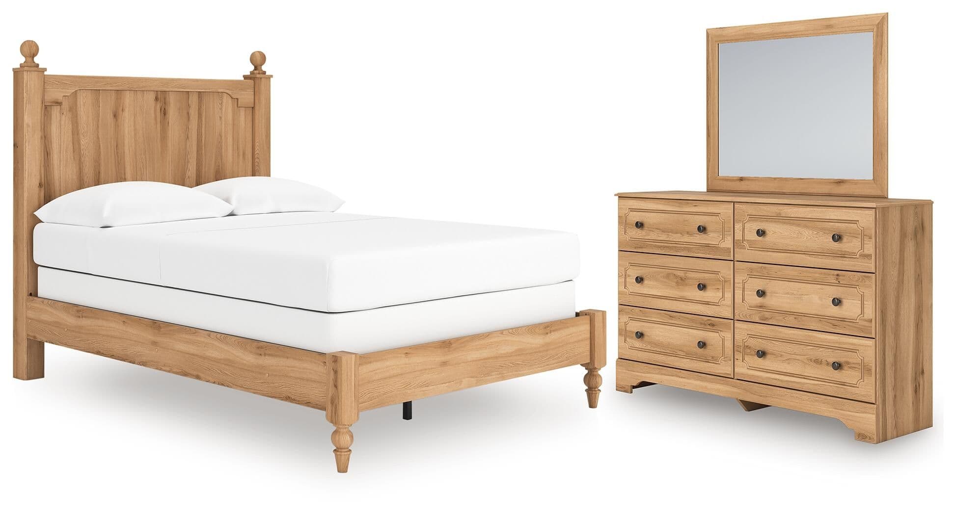 Aleaport - 3 Pc. - Full Panel Bed, Dresser And Mirror - Warm Brown