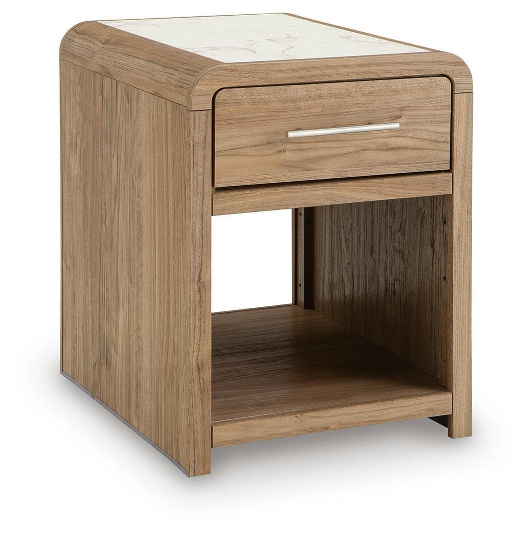 Dovander - Rectangular End Table - White / Natural