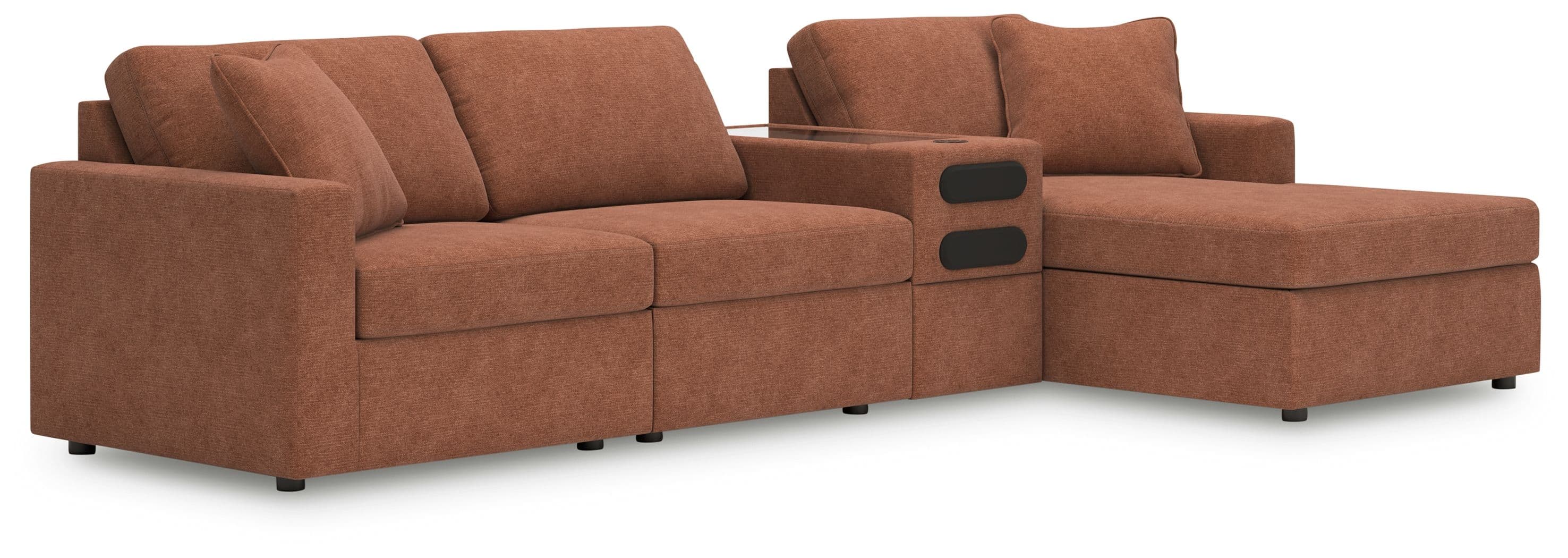 4-Piece Sectional With Raf Corner Chaise And Audio System Console