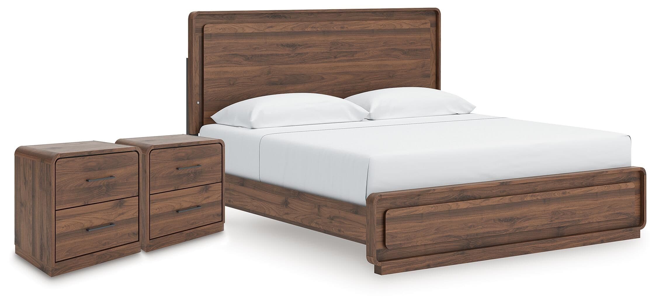 Fortlorn - 3 Pc. - King Panel Bed And 2 Nightstands - Walnut Brown