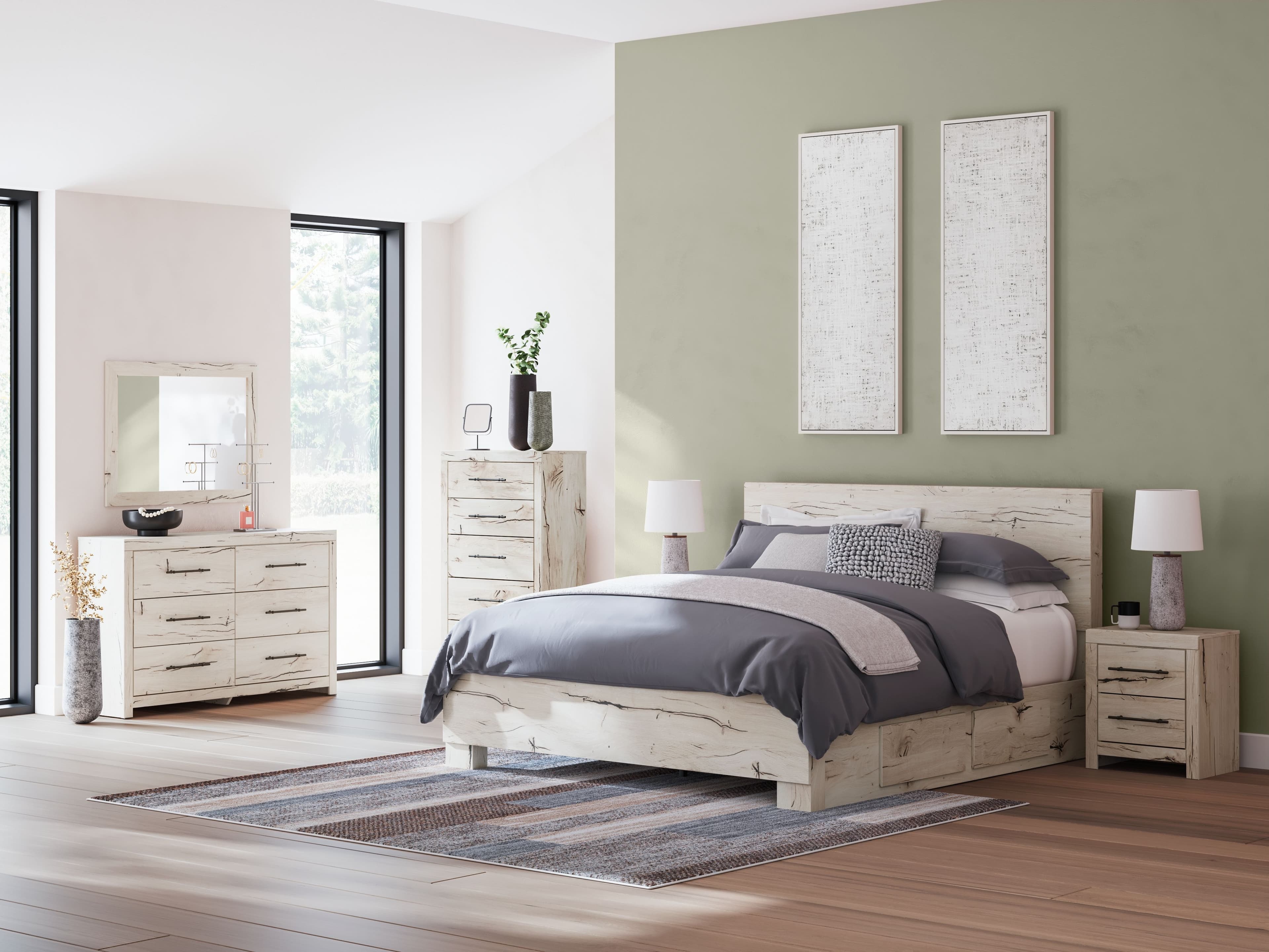9 Pc. · Dresser, Mirror, Chest, King Panel Bed With Under Bed Storage, 2 Nightstands