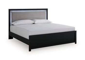 King Upholstered Panel Headboard · Black / Gray