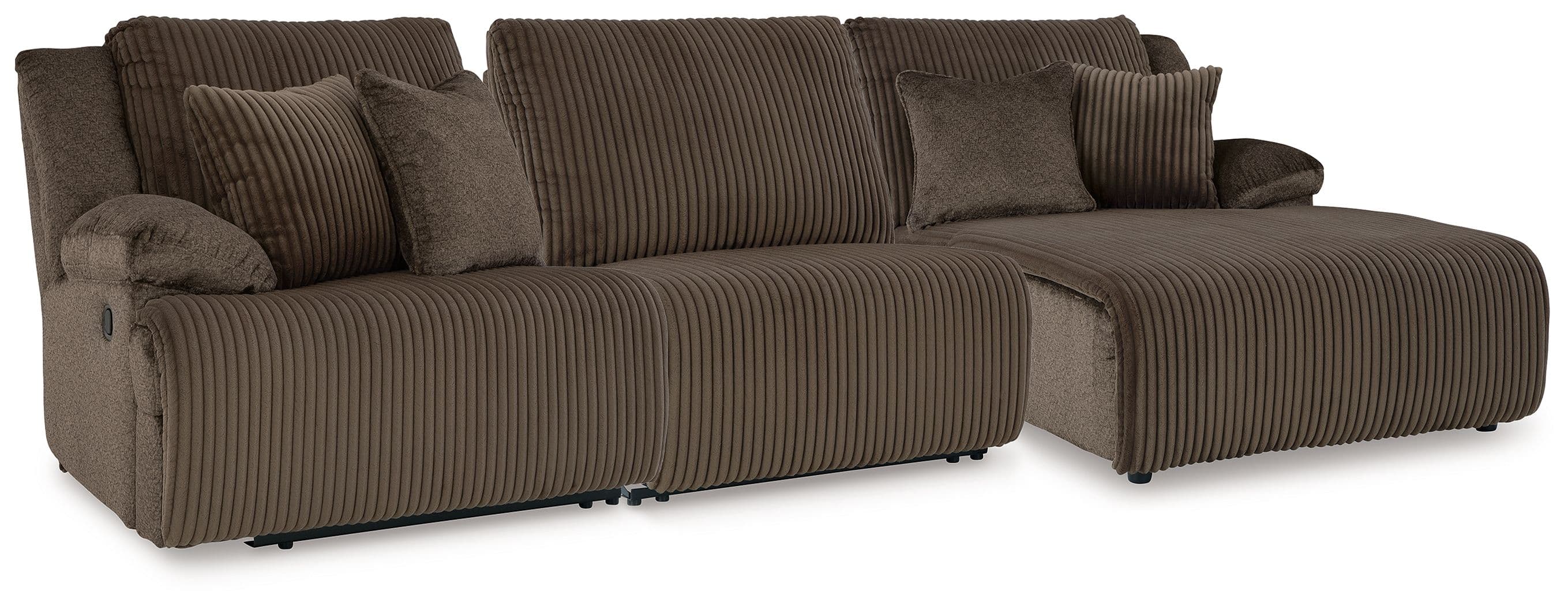 3-Piece Reclining Sectional With Raf Press Back Chaise · Chocolate