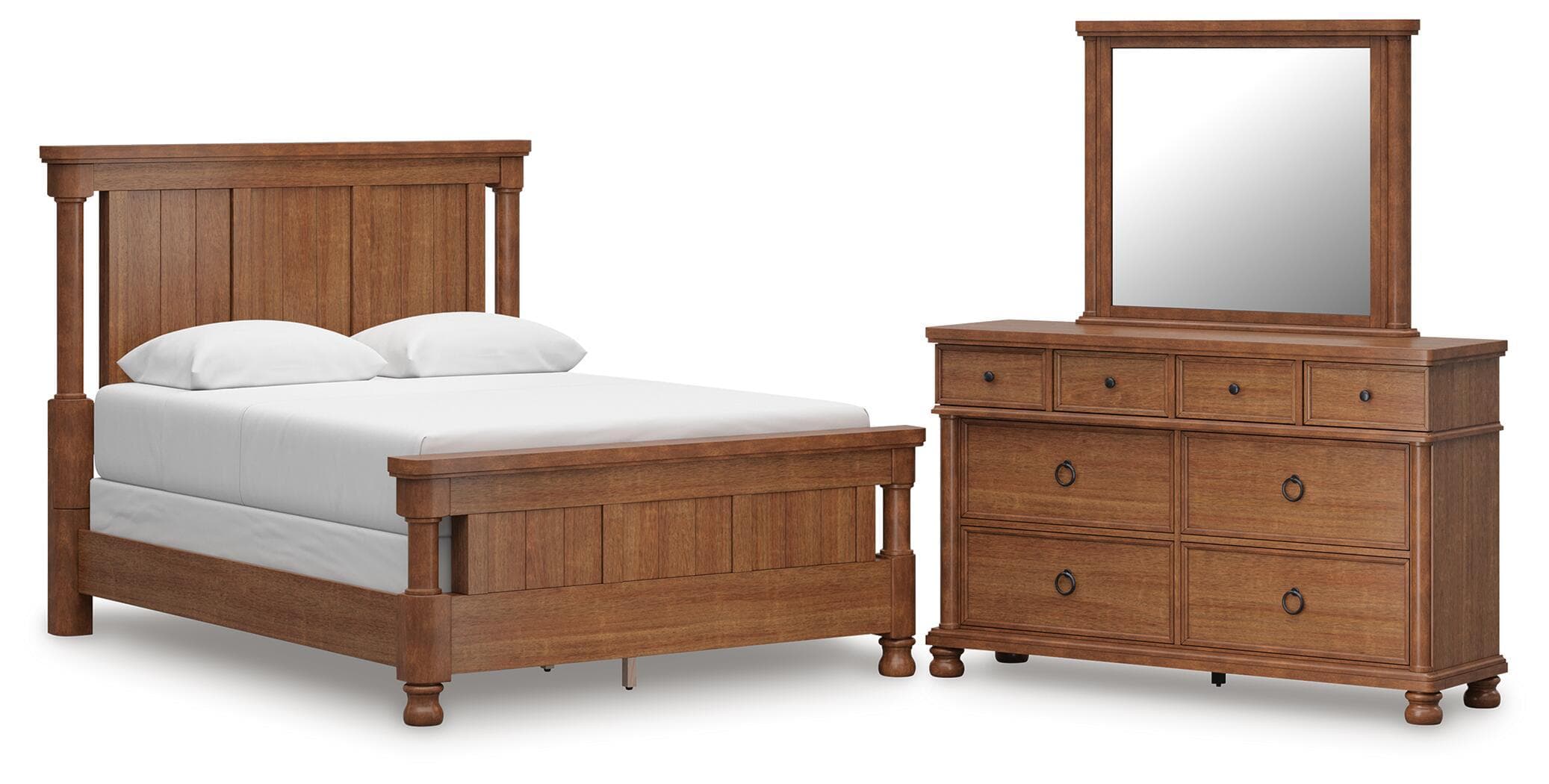 Rowlenstown - 3 Pc. - Queen Poster Bed, Dresser And Mirror - Brown