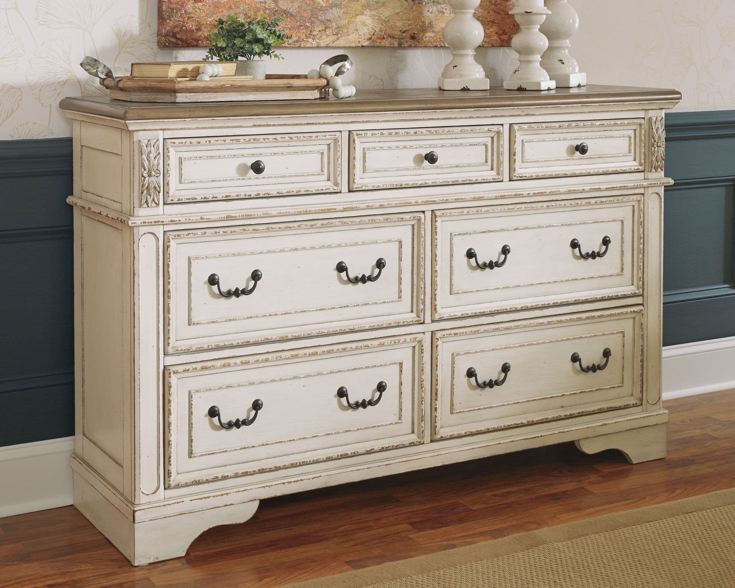Dresser · 7-drawer · White / Brown / Beige