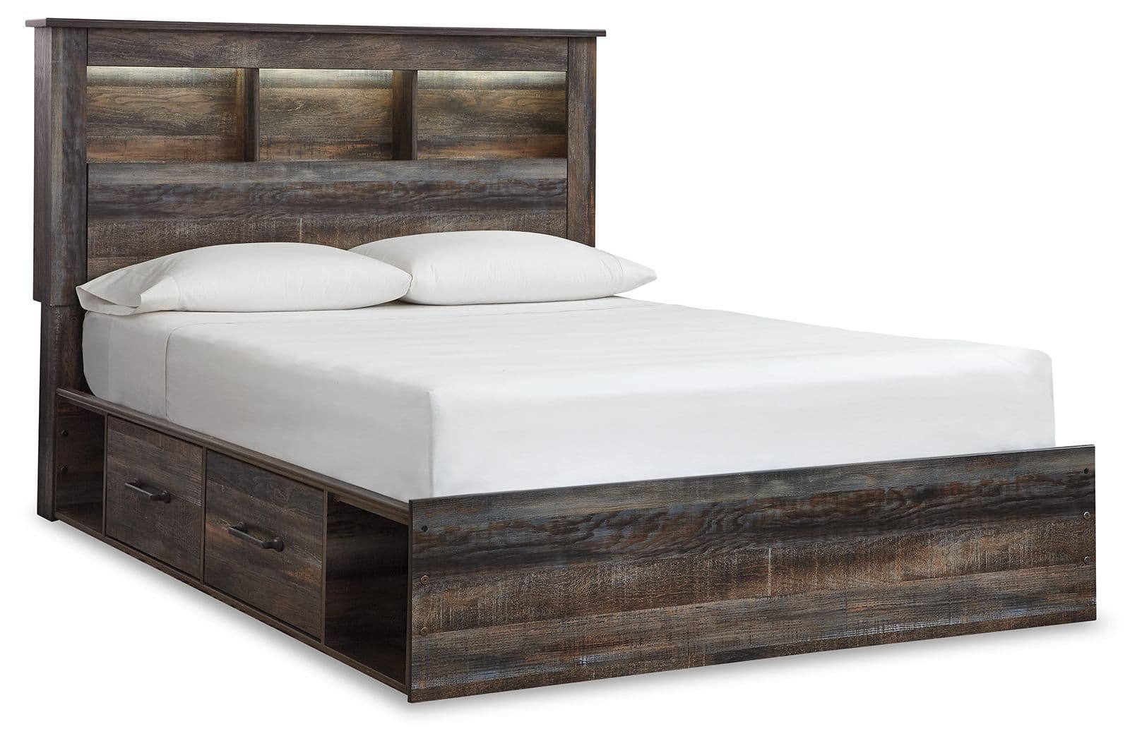 Queen Bookcase Bed With 4 Side Drawers · Brown / Beige