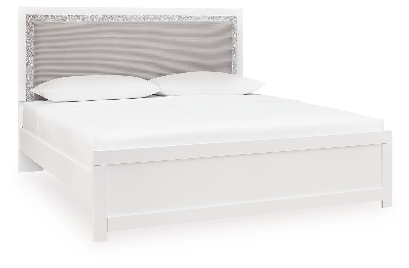 King Upholstered Panel Bed · White