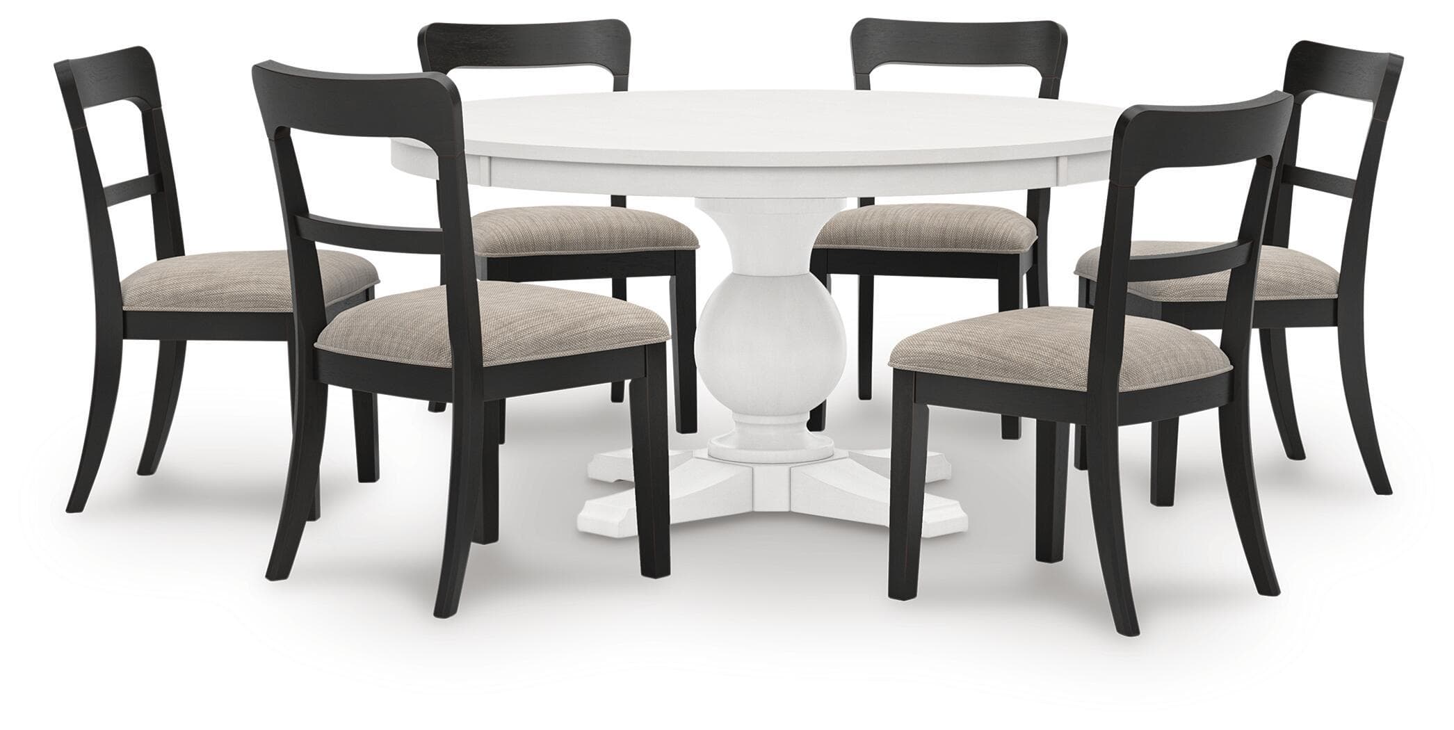 Greddinton - 7 Pc. - Dining Table And 6 Upholstered Dining Side Chairs - White / Black