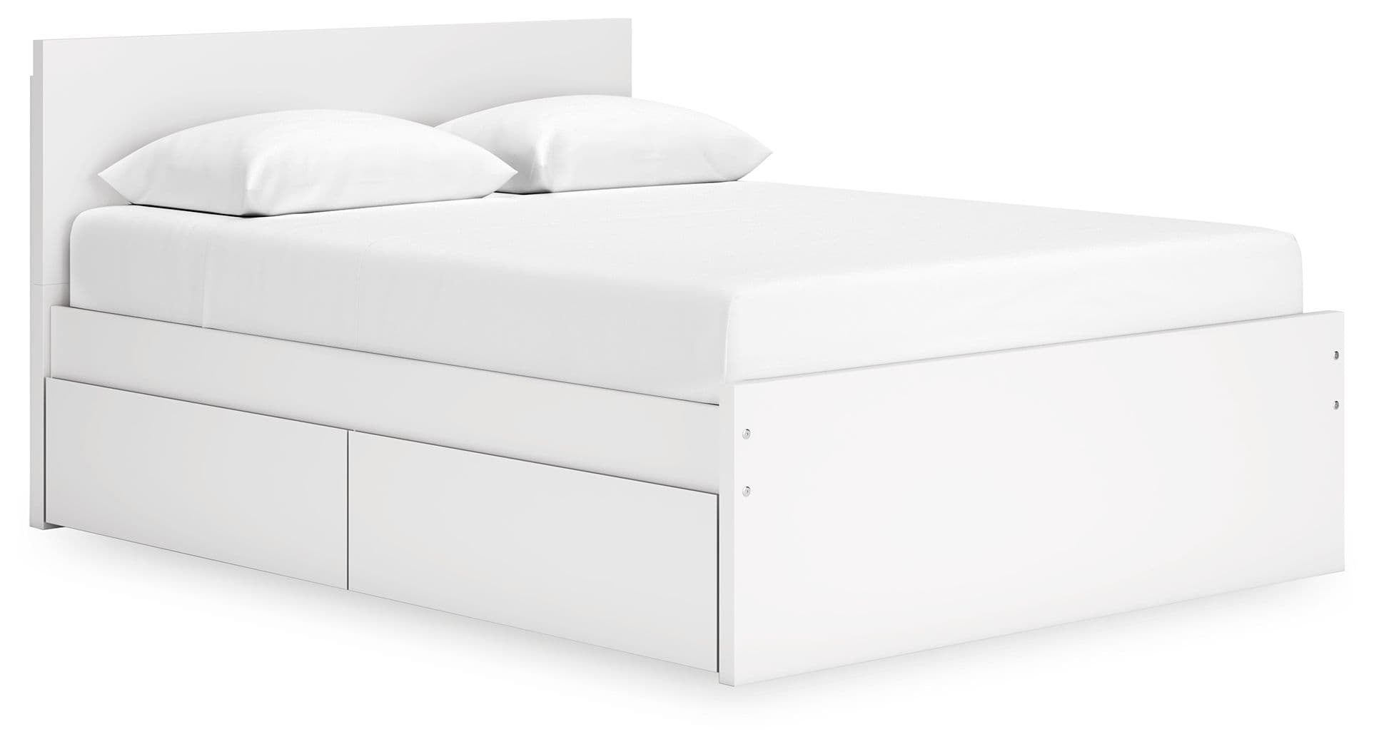 Queen Panel Platform Bed With 1 Side Storage · White