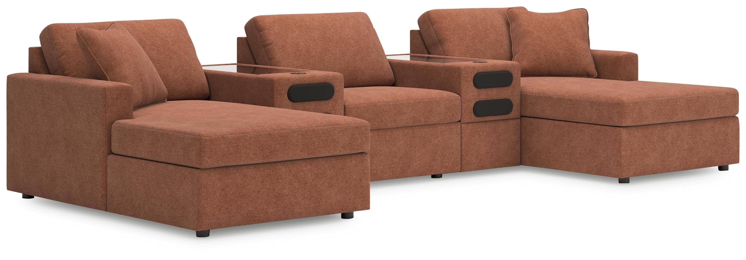 5-Piece Double Storage Chaise Sectional With 2 Audio System Consoles · Spice
