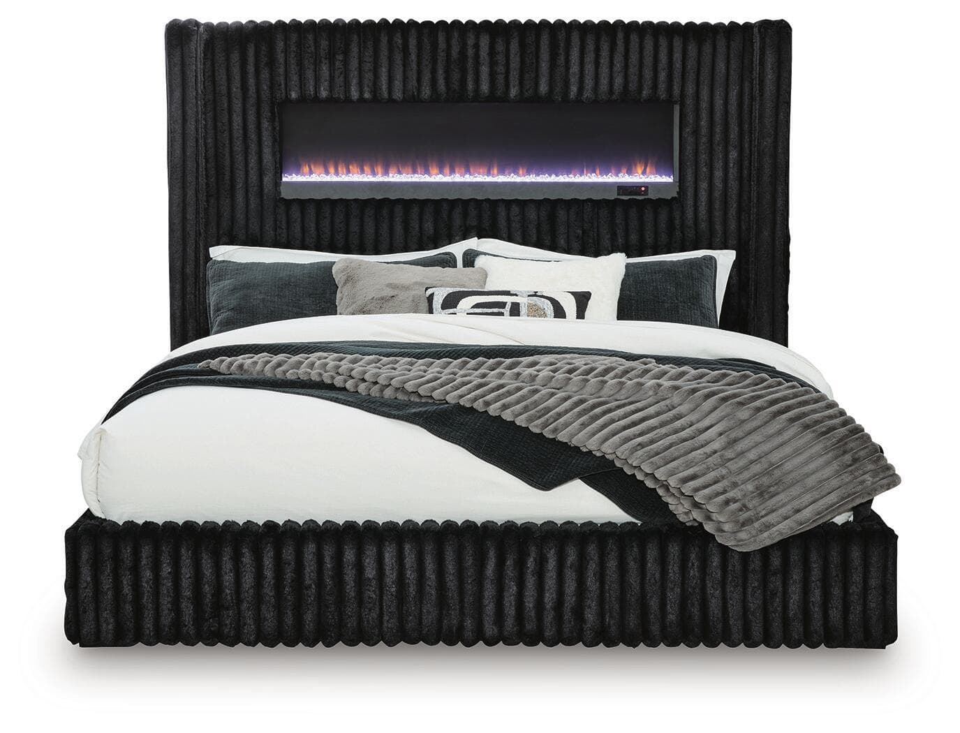 Tayleena - King Upholstered Bed With Fireplace And Wireless Audio - Black