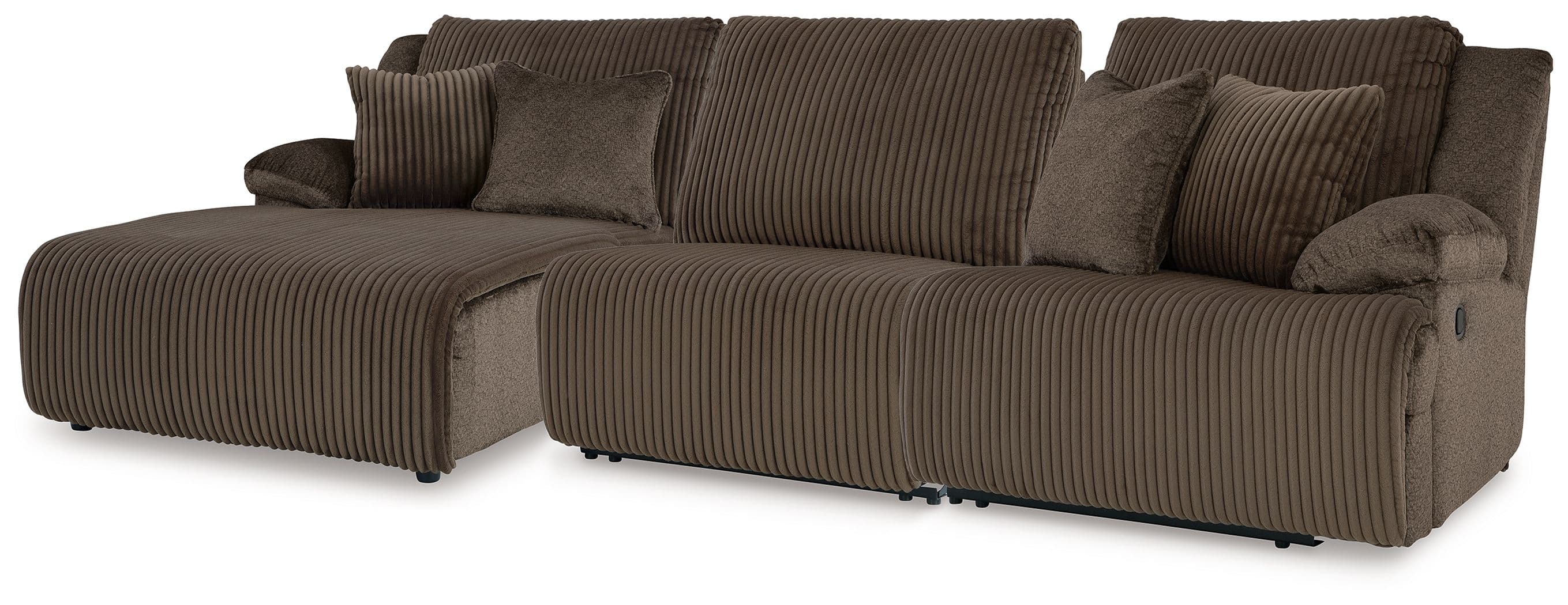 3-Piece Reclining Sectional With Laf Press Back Chaise · Chocolate