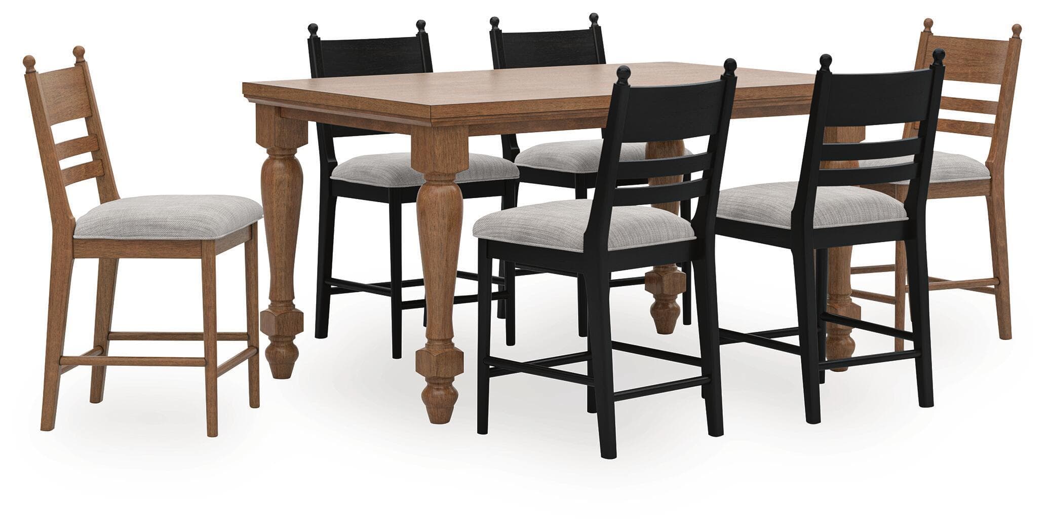 Greddinton - 7 Pc. - Counter Height Dining Table, 4 Black Upholstered Barstools And 2 Brown Upholstered Barstools - Black / Brown