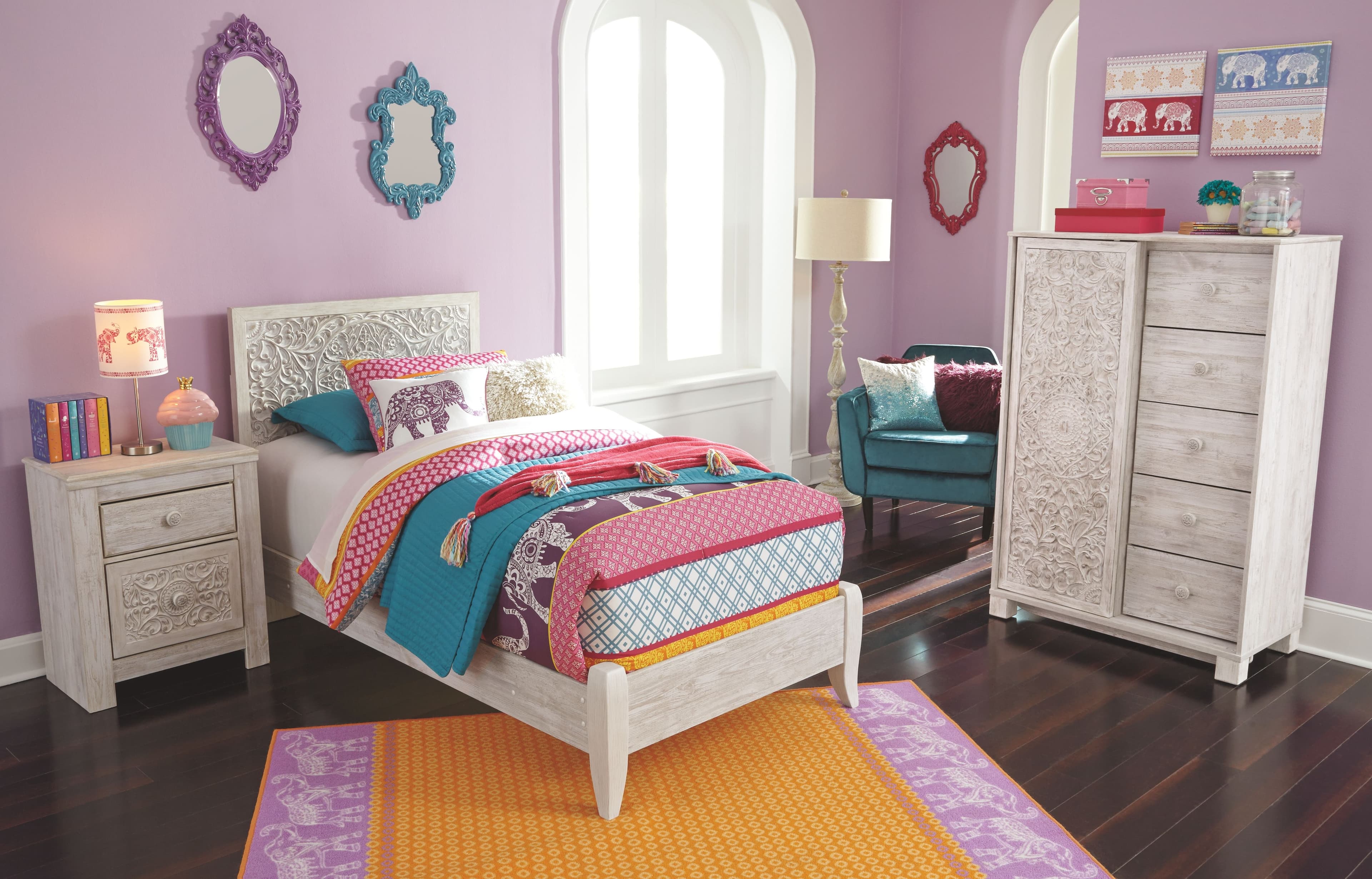 Twin Panel Bed, Dressing Chest, Nightstand