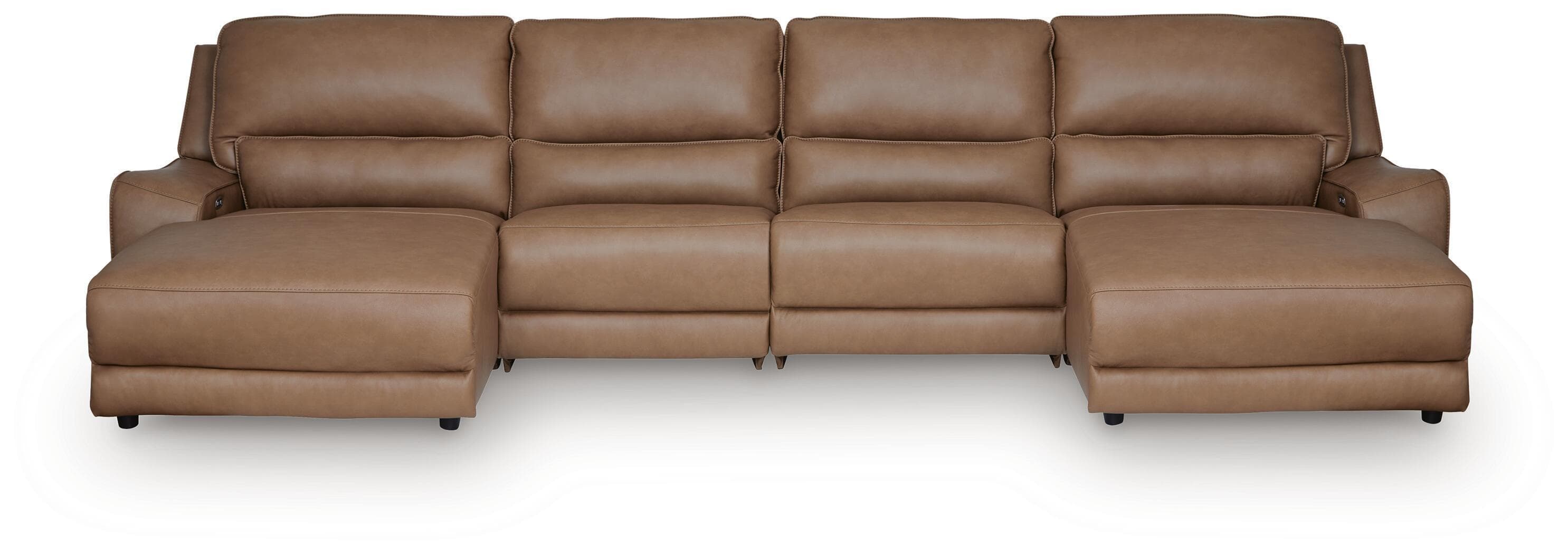 DeepWakes - 4-Piece Power Reclining Sectional With Double Chaise And 2 Armless Chairs - Caramel