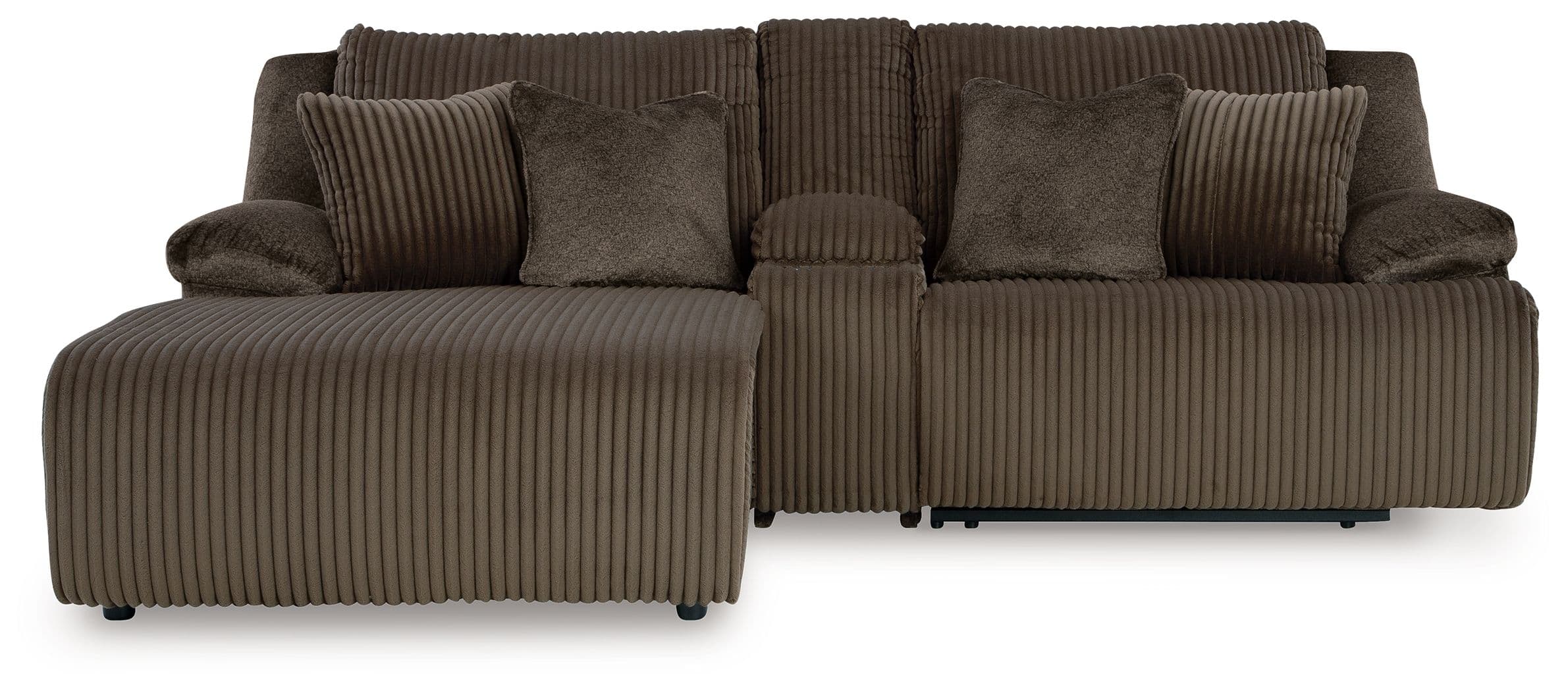 3-Piece Reclining Sectional Sofa With Laf Press Back Chaise · Chocolate