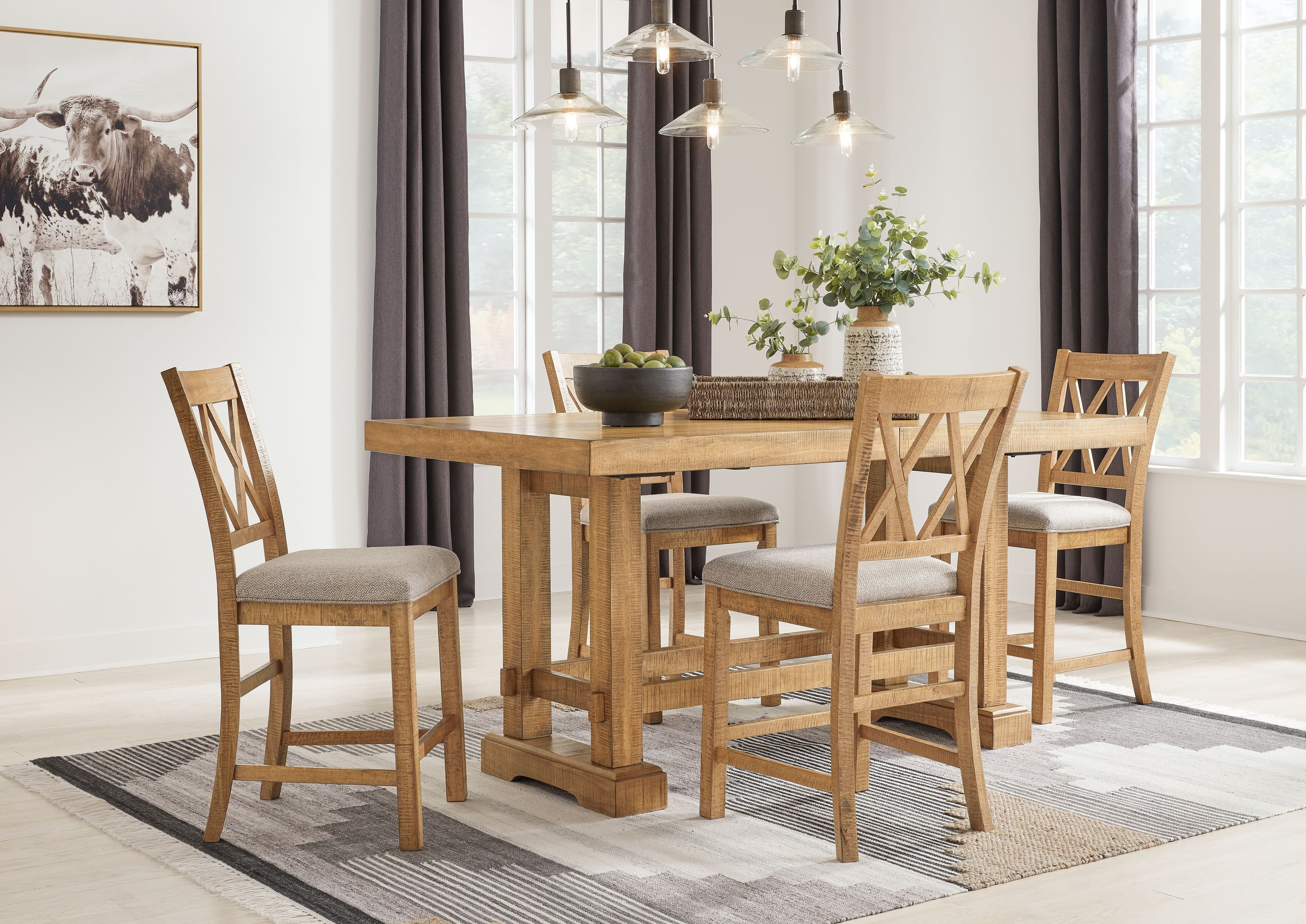 5 Pc. · Counter Extension Table, 4 Upholstered Barstools