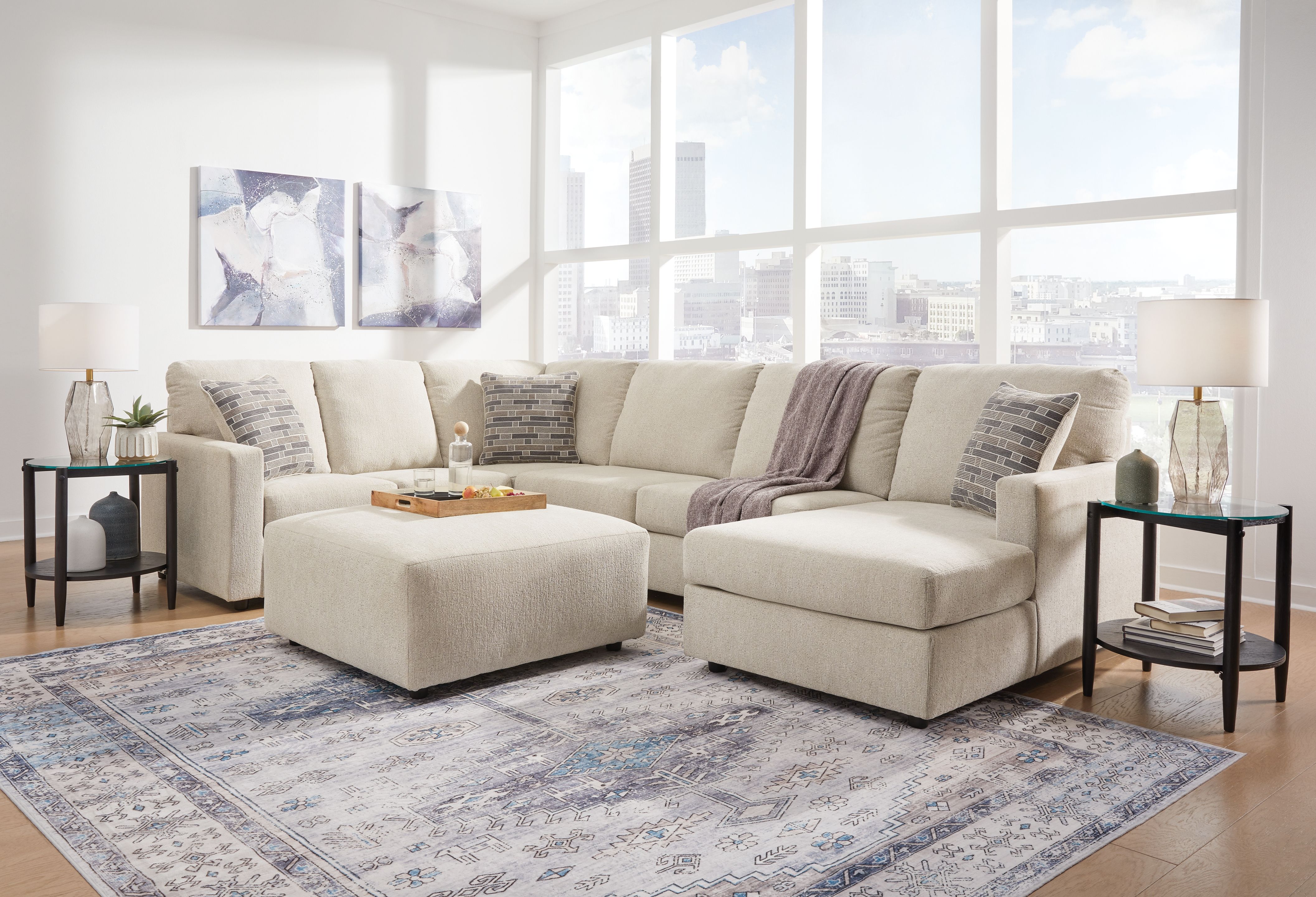 Right Arm Facing Corner Chaise 3 Pc Sectional, Ottoman