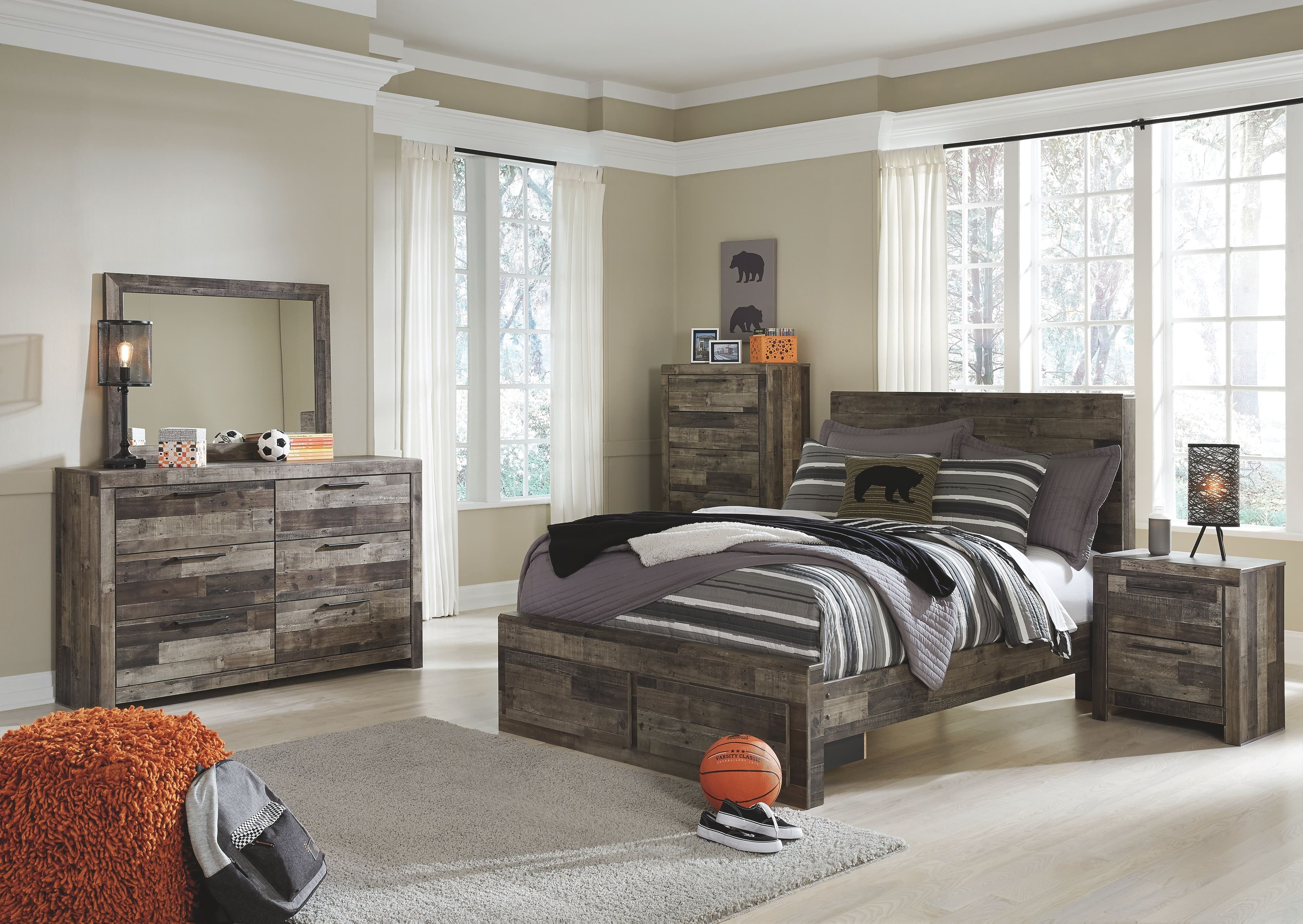 8 Pc. · Full Panel Bed with 2 Storage Drawers, Dresser, Mirror, Chest, Nightstand