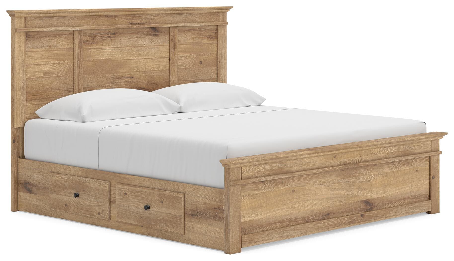 King Panel Storage Bed With 2 Under Bed Storage Units · Tan