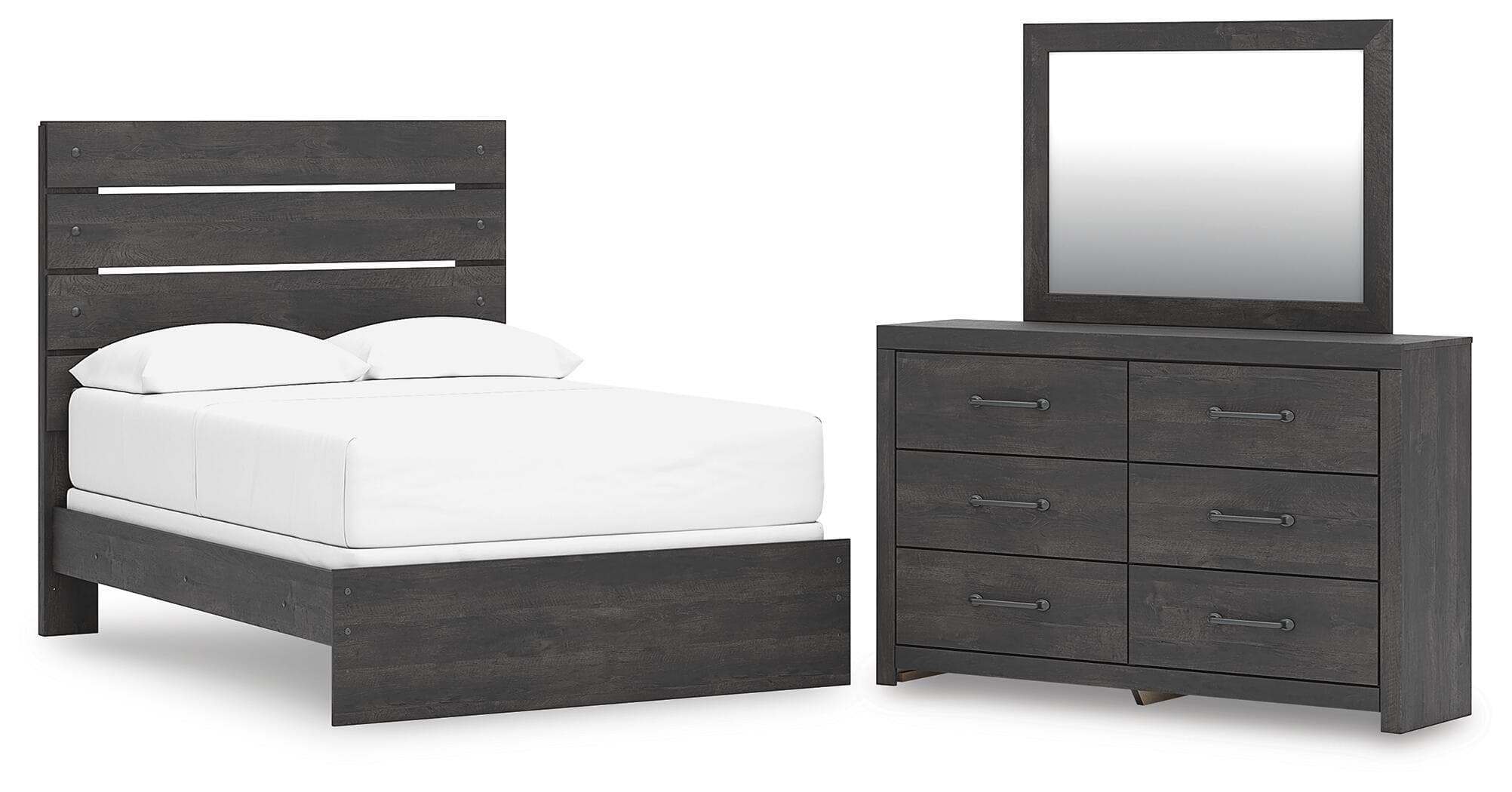 Hollivern - 3 Pc. - Full Panel Bed, Dresser And Mirror - Dark Gray