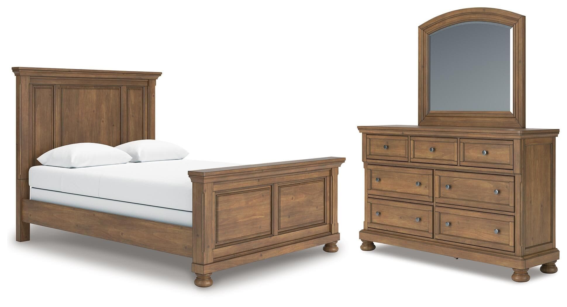 Feddinger - 3 Pc. - Queen Panel Bed, Dresser And Mirror - Medium Brown