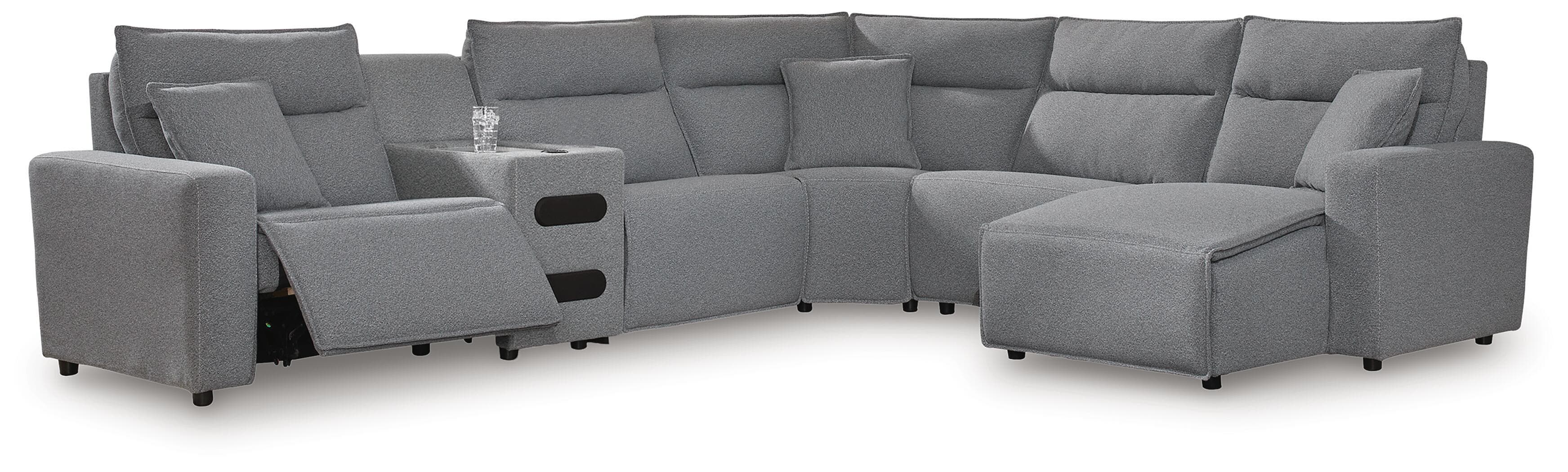 6-Piece Power Reclining Sectional With RAF Press Back Power Chaise And Audio Console · Salt And Pepper