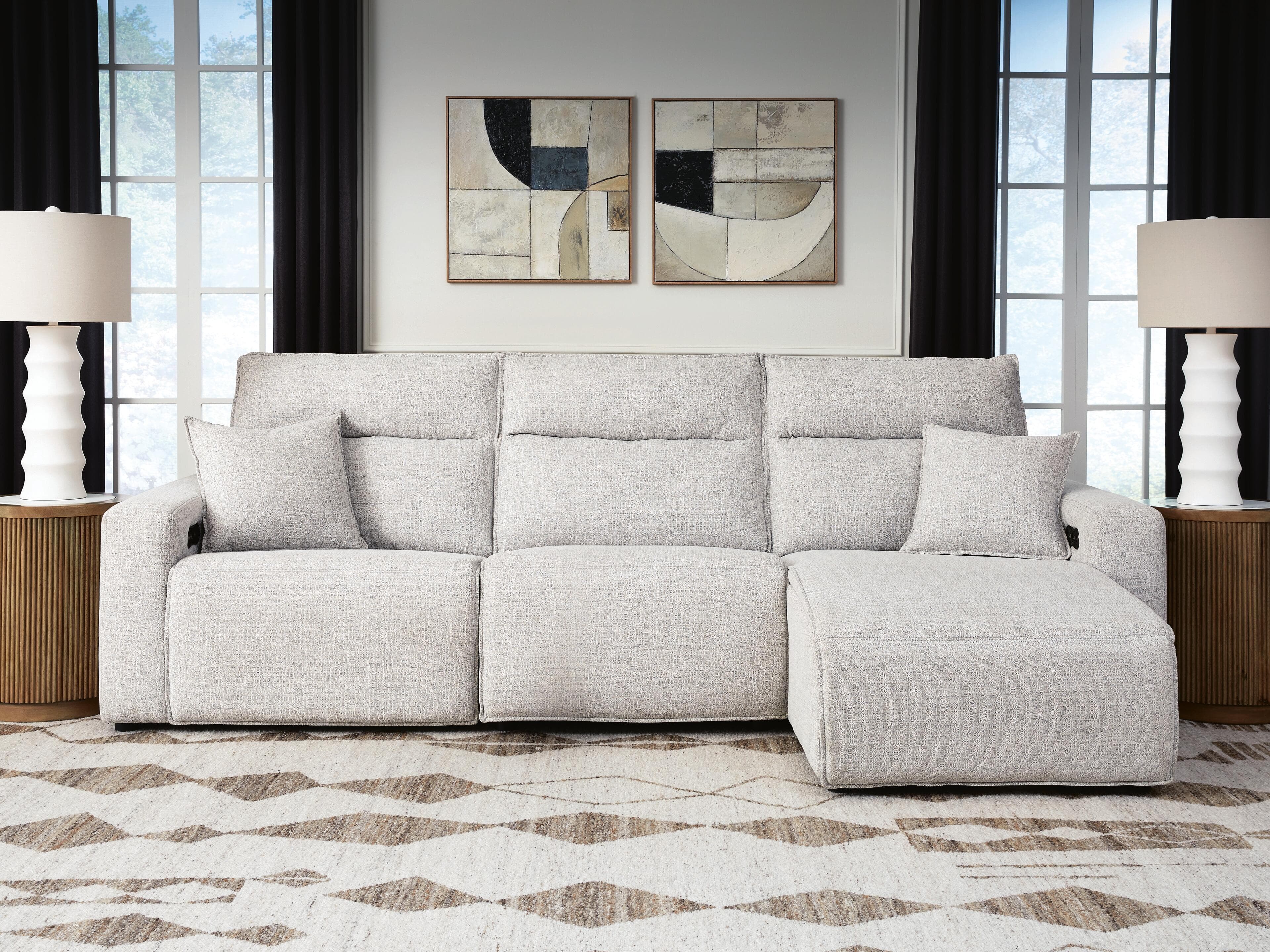 Modmax II - 3-Piece Power Reclining Sofa With RAF Press Back Power Chaise - Stone