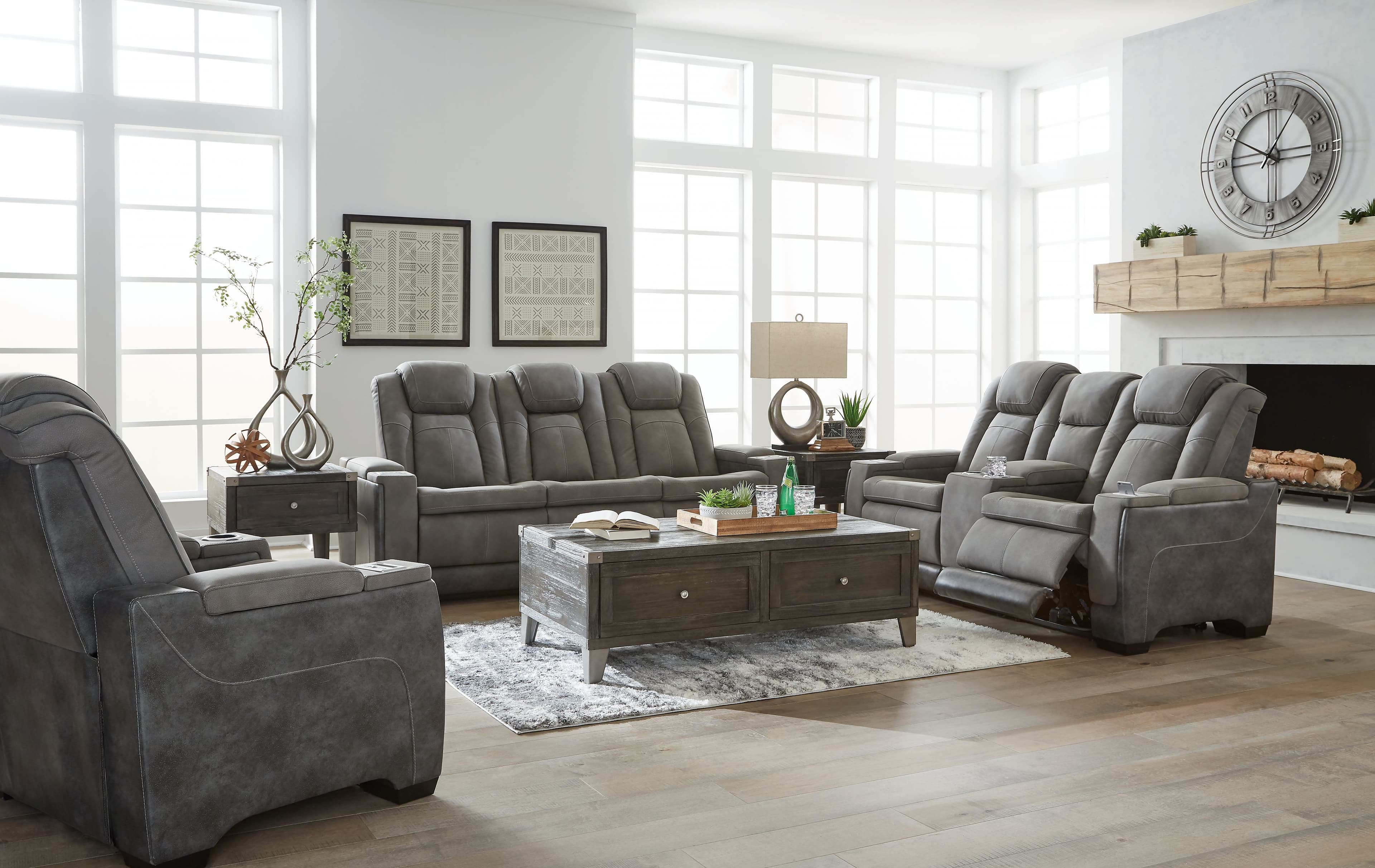 3 Pc. · Power Sofa, Loveseat, Recliner · Slate