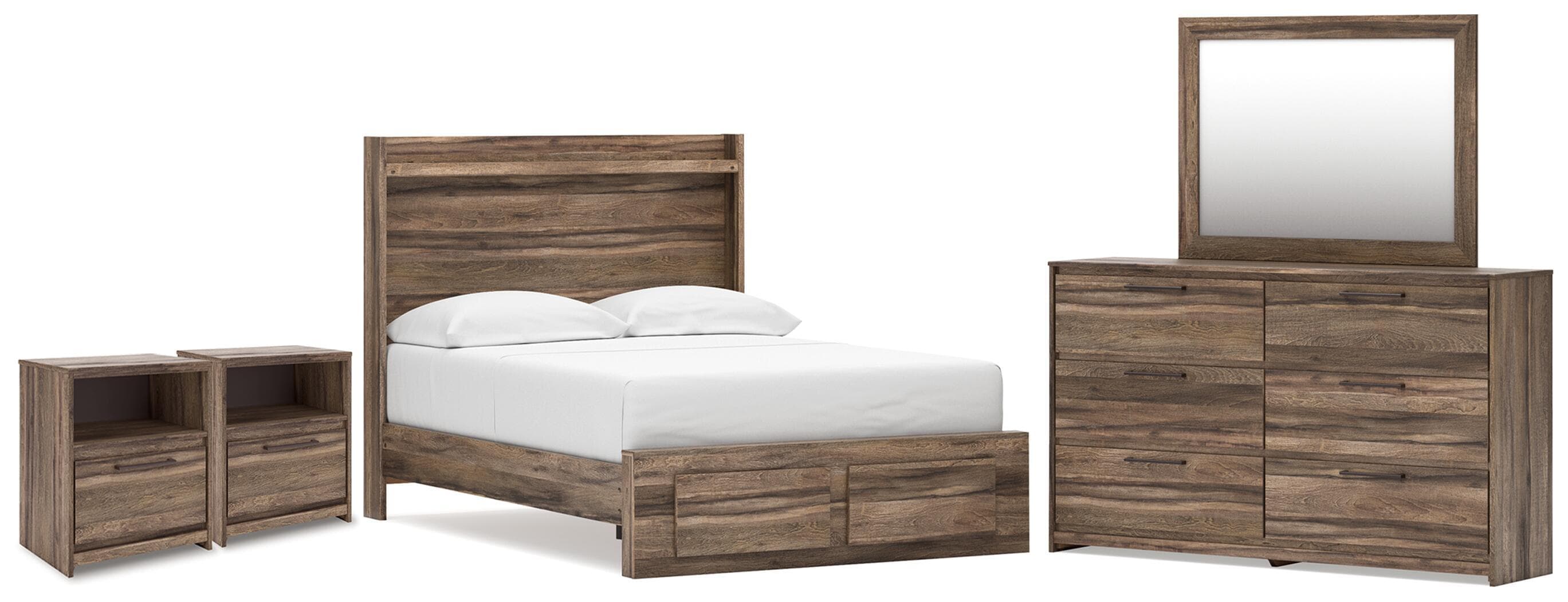 Elbrim - 5 Pc. - Full Panel Storage Bed, Dresser, Mirror And 2 Nightstands - Brown