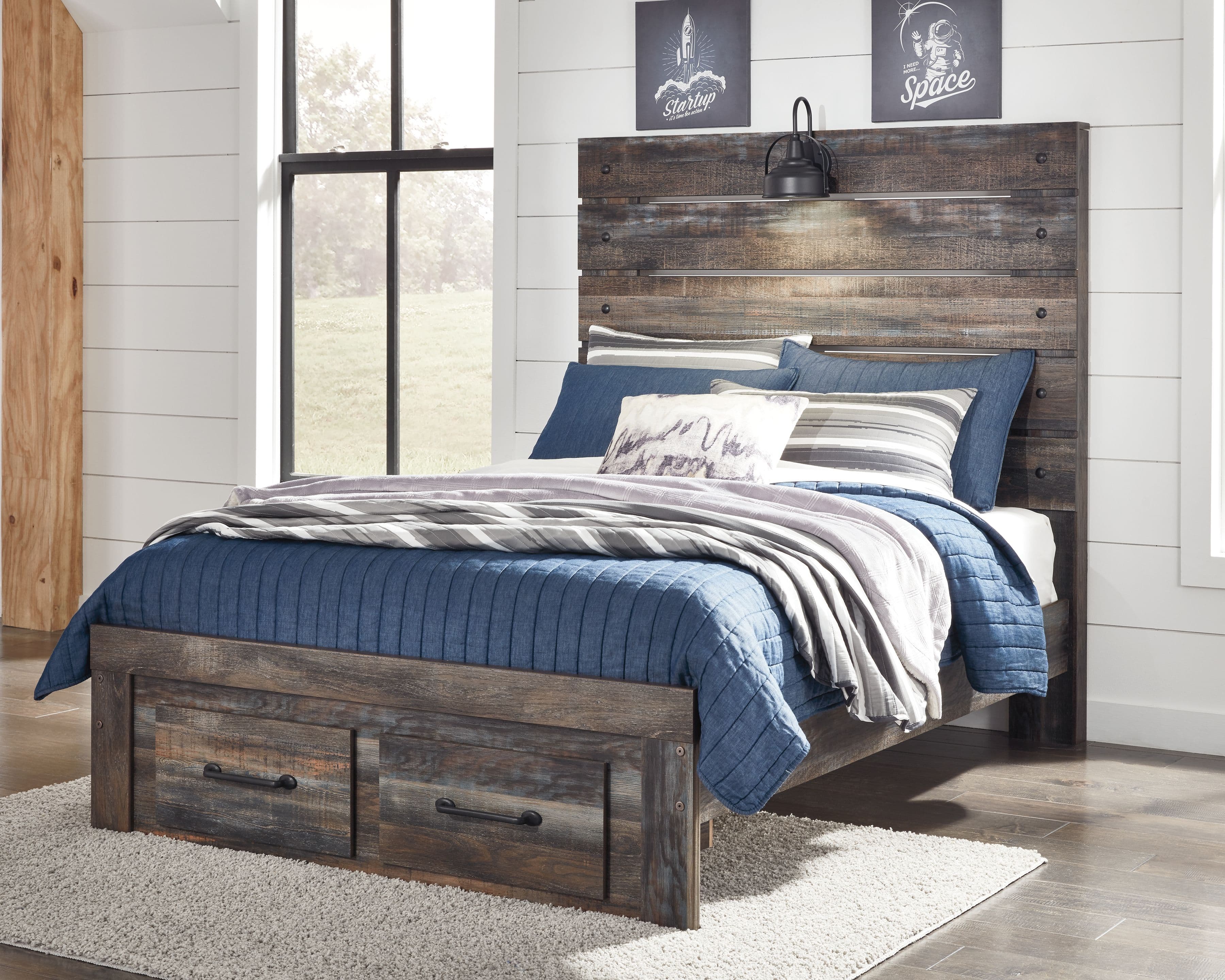 Full Panel Bed With 2 Storage Drawers