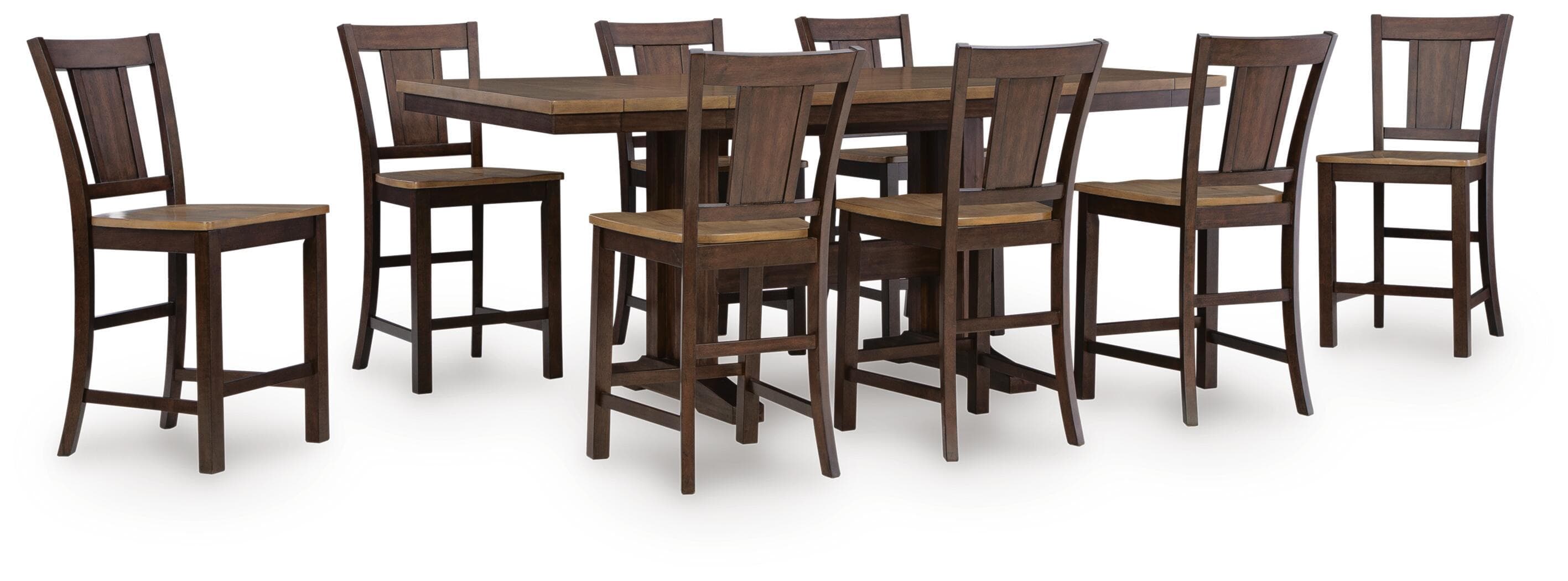 Rylandeen - 9 Pc. - Counter Height Extension Dining Table And 8 Barstools - Light Brown / Dark Brown